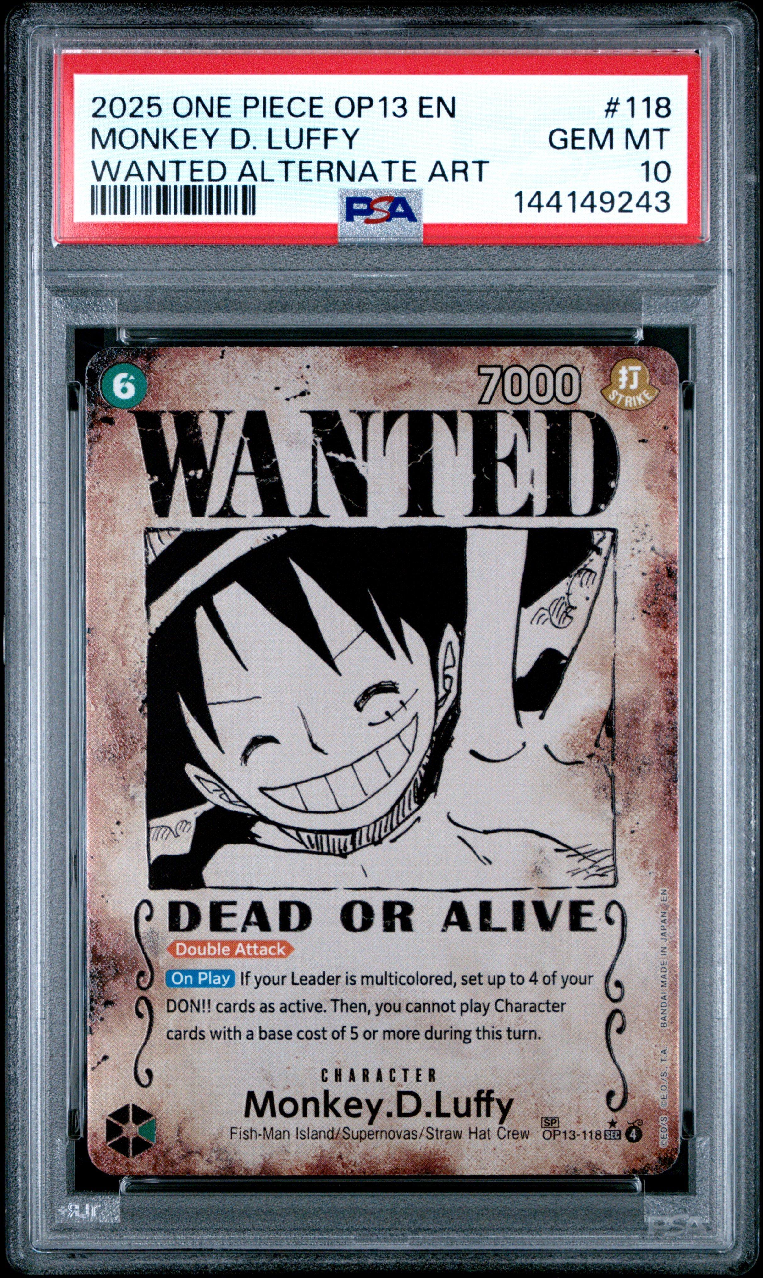 PSA10 ワンピース ルフィ OP13-001 Luffy PSA 2025 One Piece Japanese Op13-carrying On His Will 001 Monkey D
