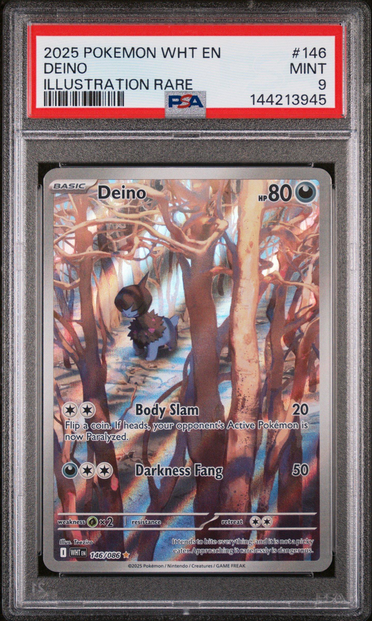 2025 Pokemon Wht En-white Flare 146 Deino Illustration Rare PSA 9