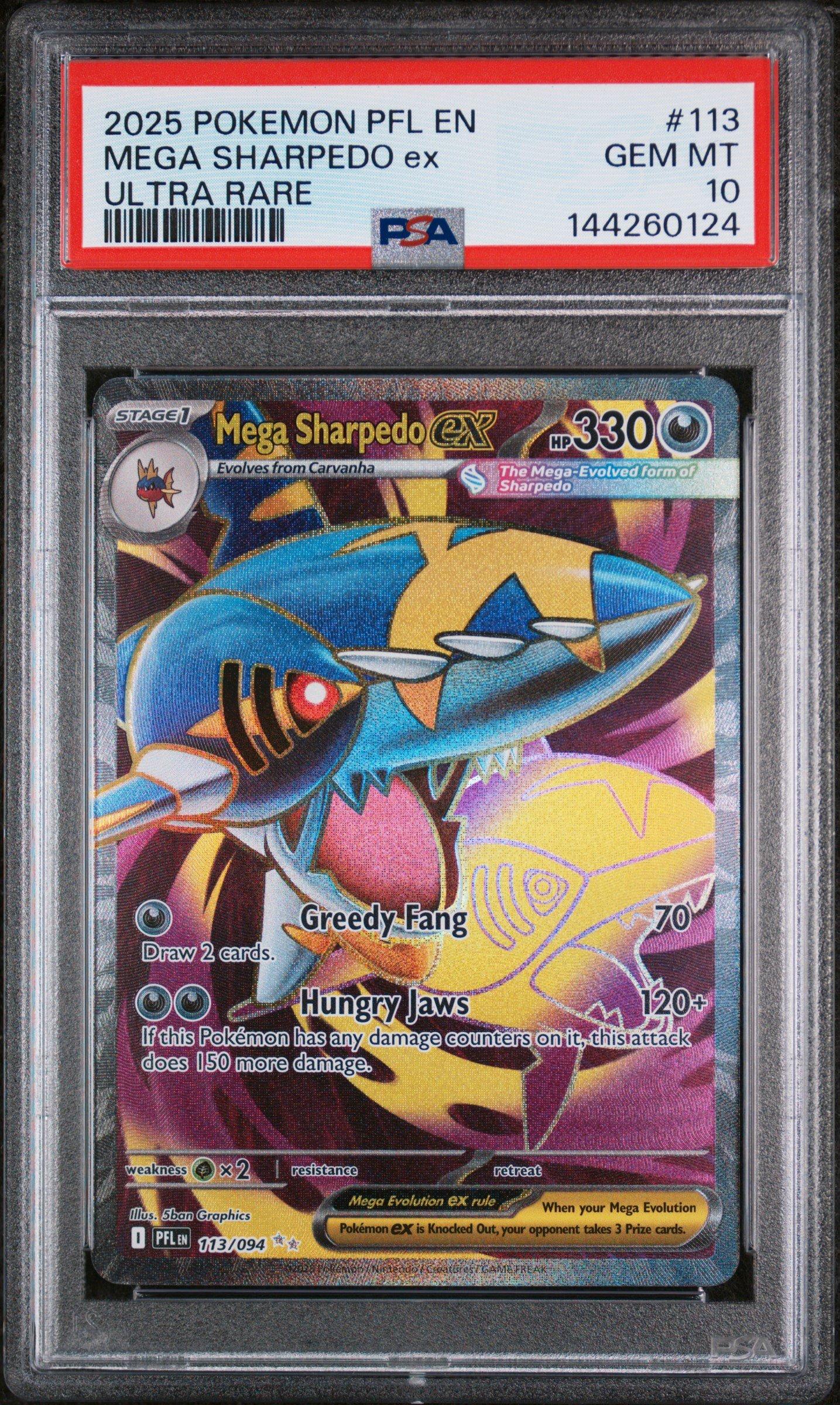 2025 Pokemon Pfl En-phantasmal Flames 113 Mega Sharpedo Ex Ultra Rare PSA