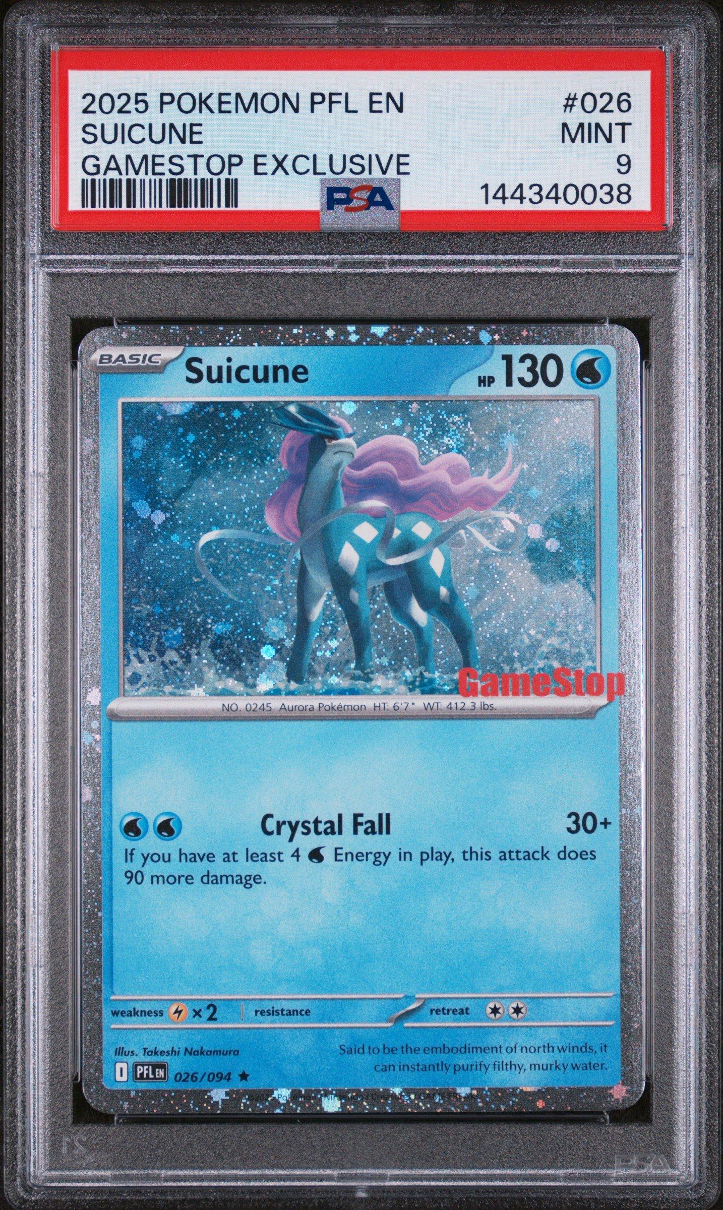 2025 Pokemon Pfl En-phantasmal Flames 026 Suicune Gamestop Exclusive PSA 9