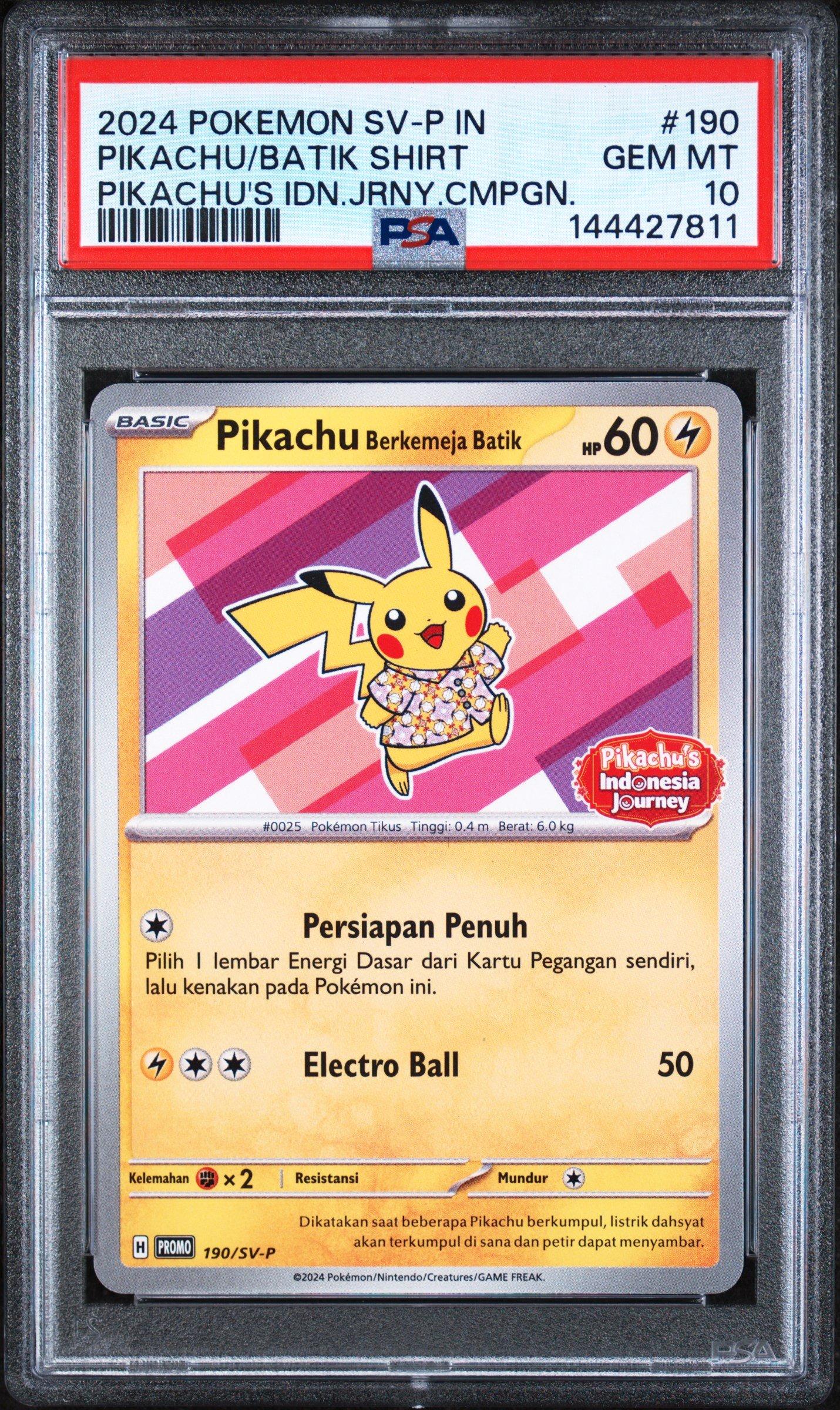 PSA10 Pikachu Batik Shirt プロモ ポケモンカード 2024 Pokemon Indonesian Sv-p Promo 190 Pikachu In Batik Shirt