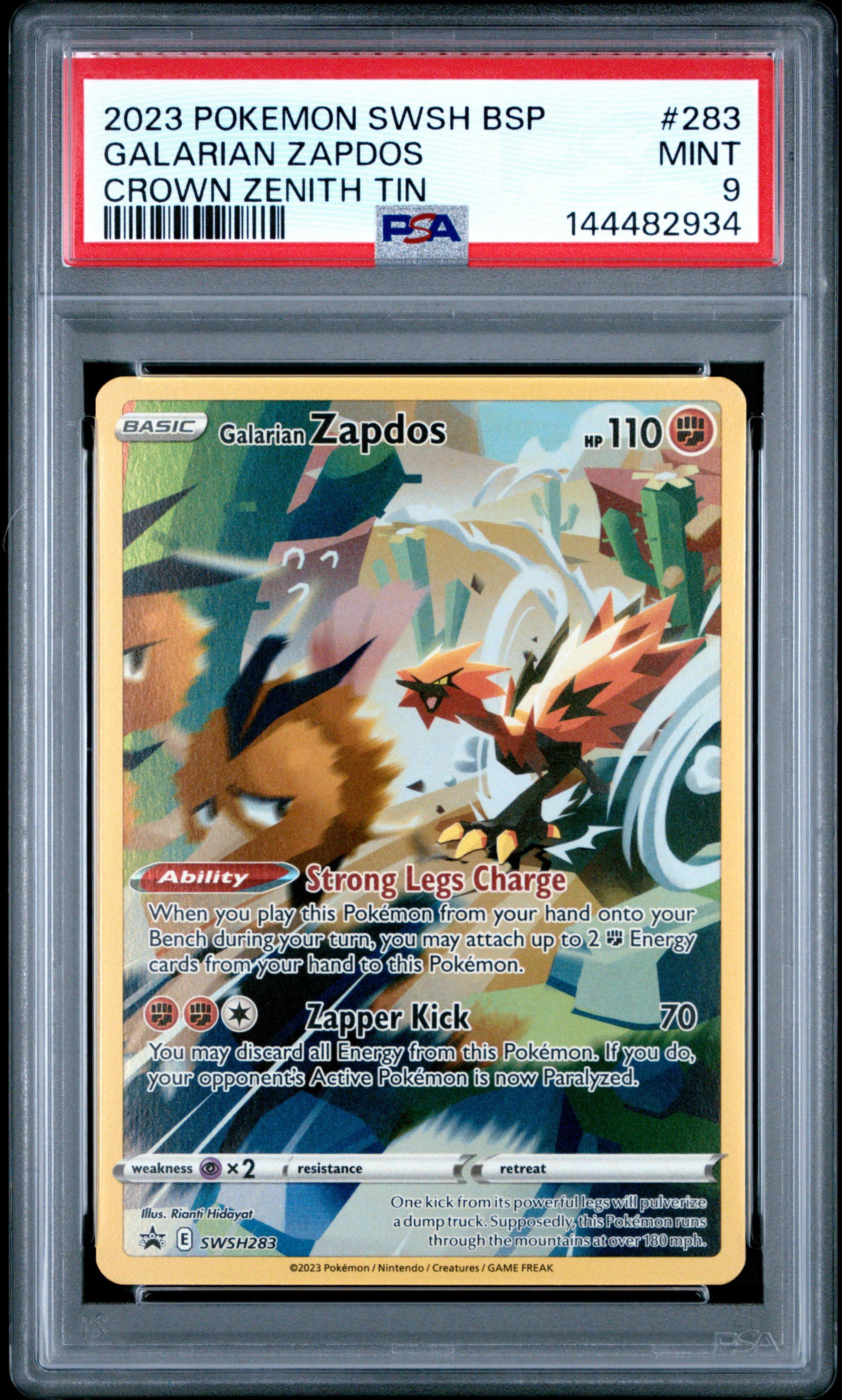 2023 Pokemon Swsh Black Star Promo 283 Galarian Zapdos Crown Zenith Tin PSA  9 Graded Card | GameStop