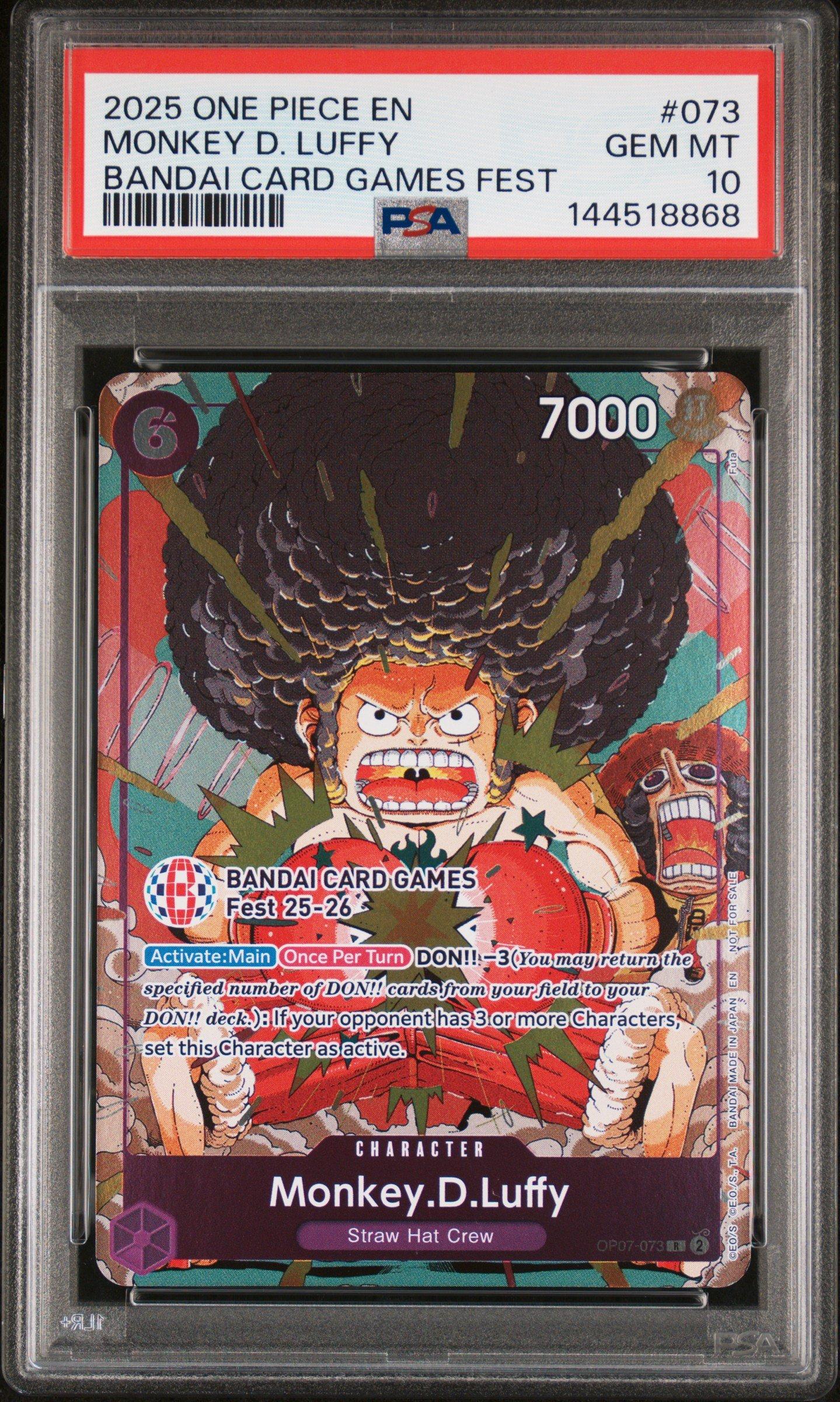2025 One Piece Promos 073 Monkey D. Luffy Bandai Card Games Fest PSA 10