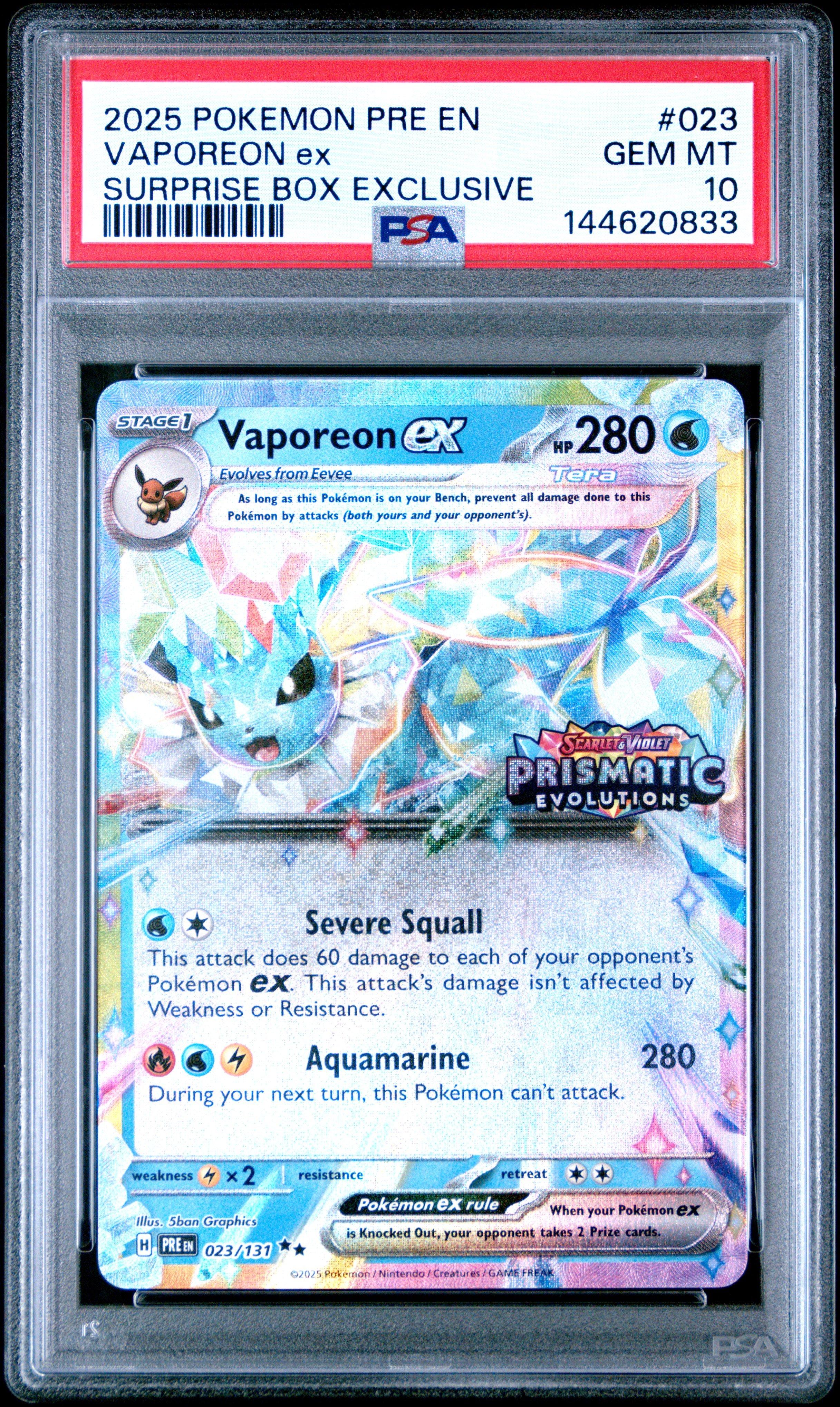 2025 Pokemon Pre En-prismatic Evolutions 023 Vaporeon Ex Surprise