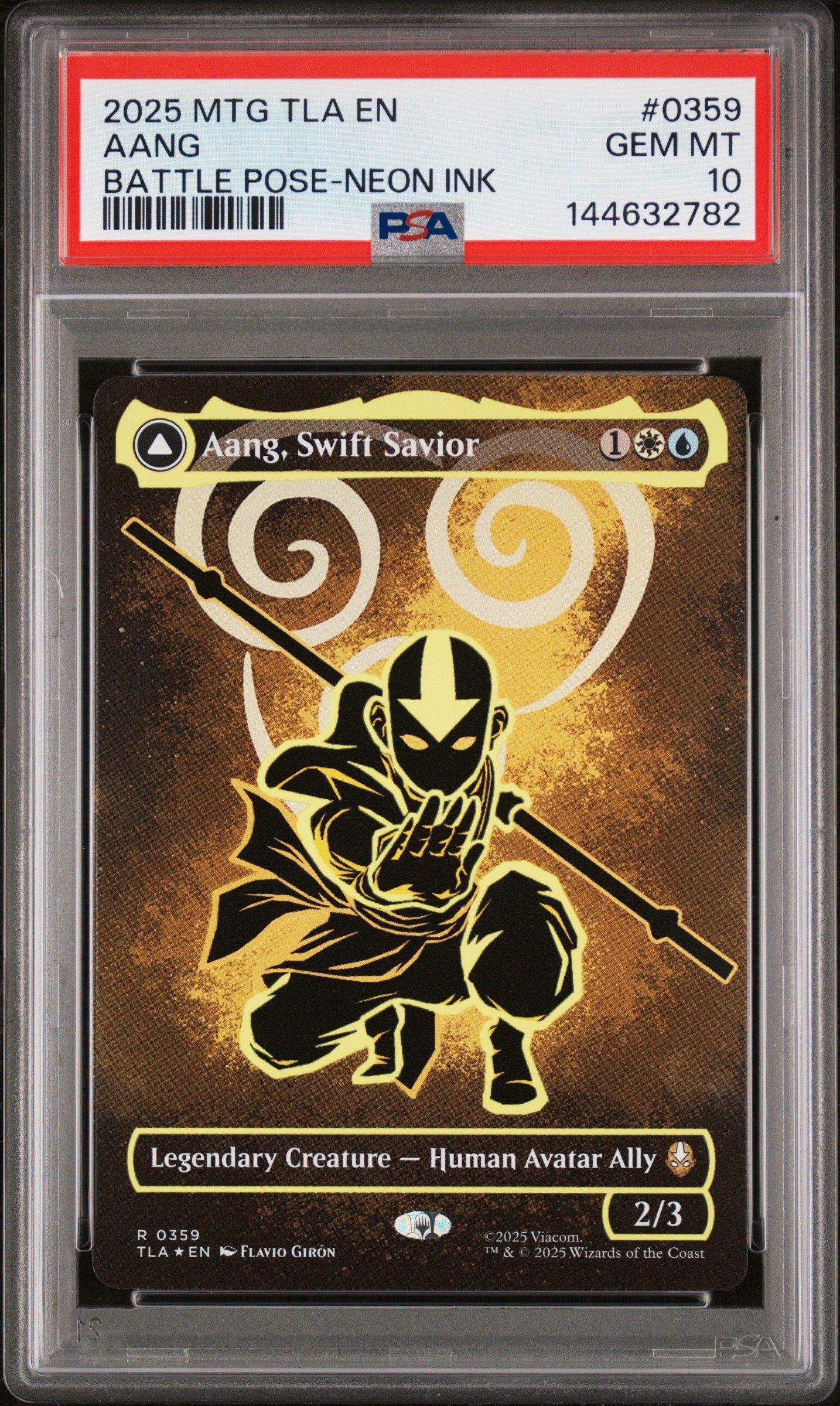 2025 Magic The Gathering Avatar: The Last Airbender 0359 Aang, Swift Savior/aang And La, Ocean's Fury Battle Pose Borderless-neon Ink PSA 10