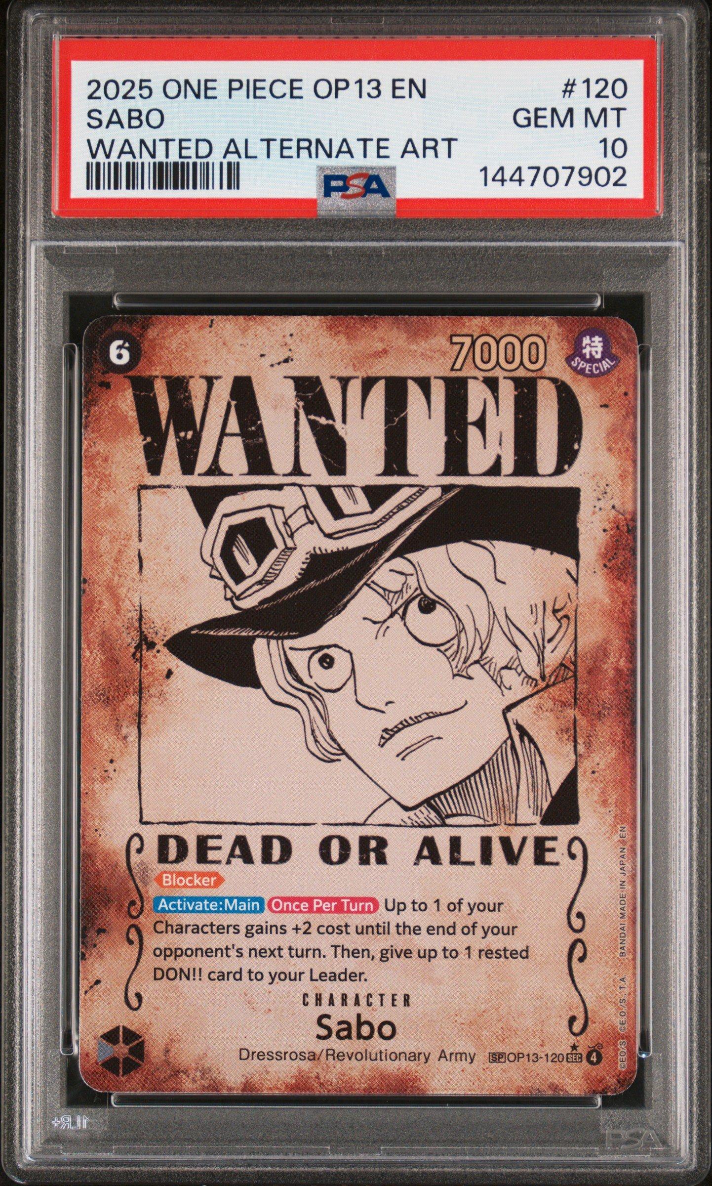 【PSA10】 ワンピース サボ 手配書 OP13-120 #915 2025 One Piece Op13-carrying On His Will 120 Sabo Wanted Alternate