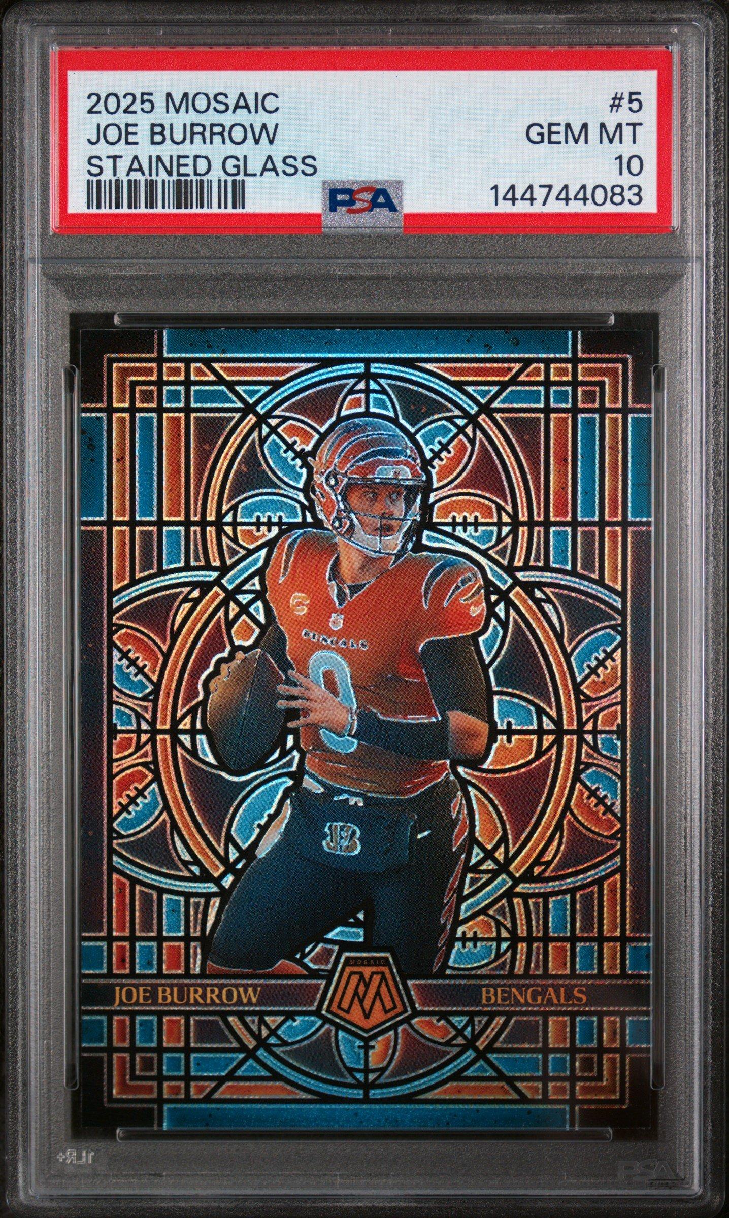 2025 Panini Mosaic Stained Glass 5 Joe Burrow PSA 10