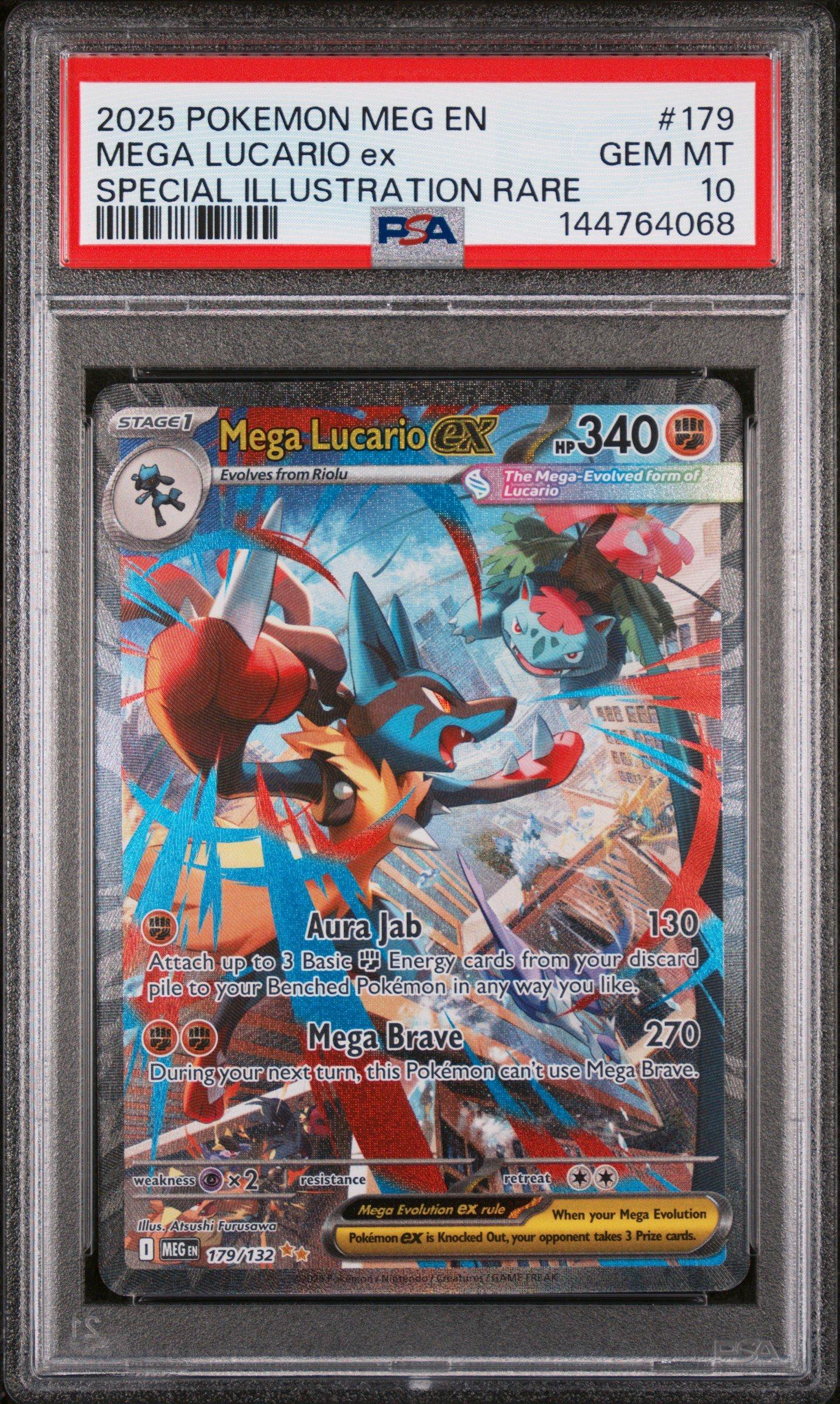 rare lucario card 2025 Pokemon Meg En-mega Evolution 179 Mega Ex Special Illustration PSA 10 30 Retreat Cost M Mega Lucario EX 113/111