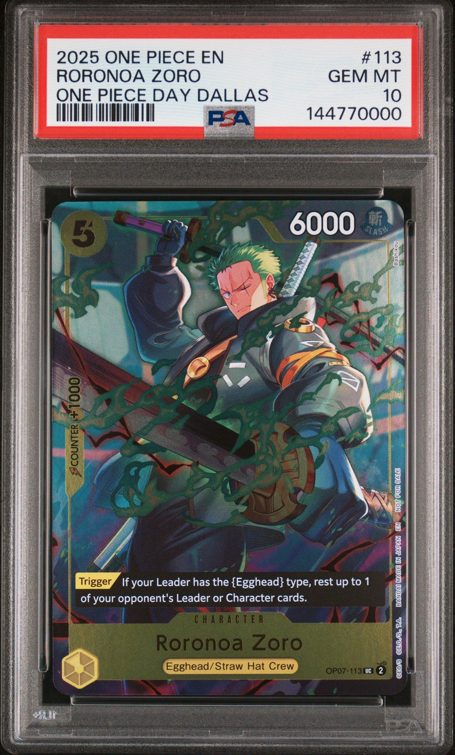 ドラゴンボールカード Psa10 2025 ONE PIECE Roronoa Zoro 2025 One Piece Promos 113 Roronoa Zoro One Piece Day Dallas PSA 10