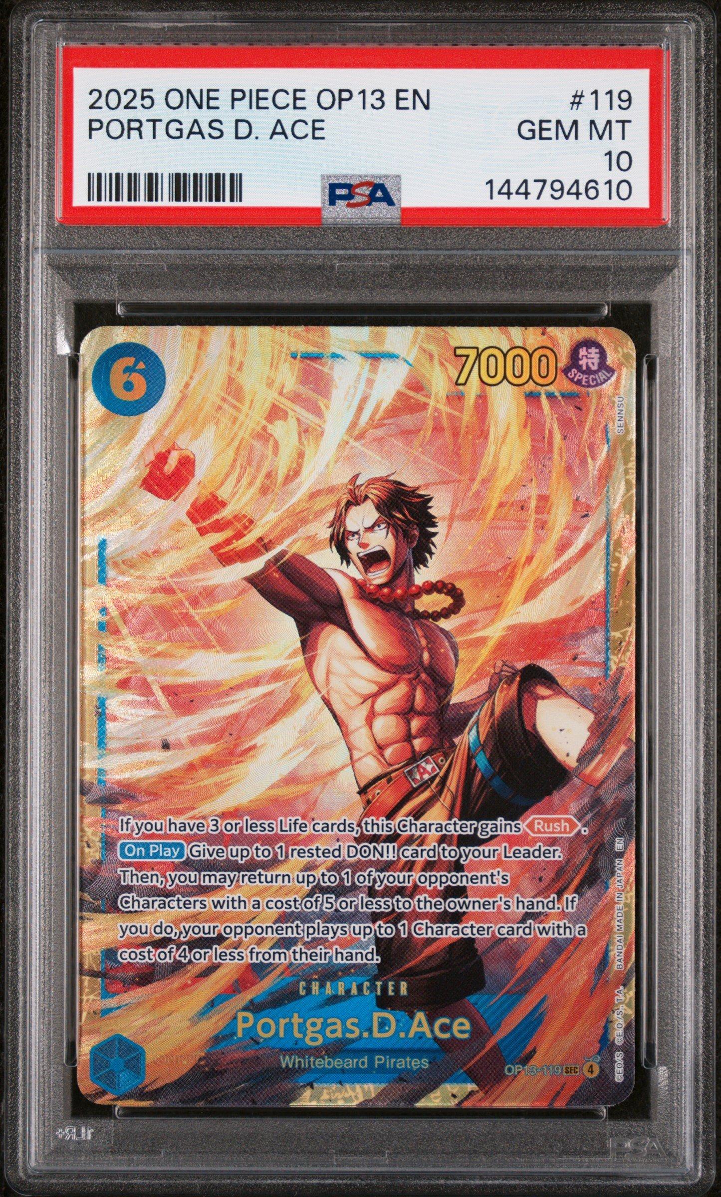2025 One Piece Op13-carrying On His Will 119 Portgas D. Ace PSA 10