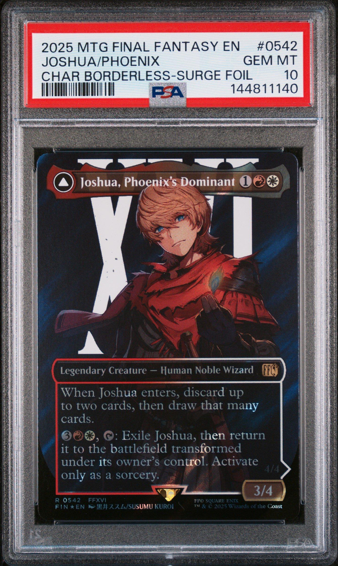 2025 Magic The Gathering Final Fantasy 0542 Joshua, Phoenix's Dominant/phoenix, Warden Of Fire Character Borderless-surge Foil PSA 10
