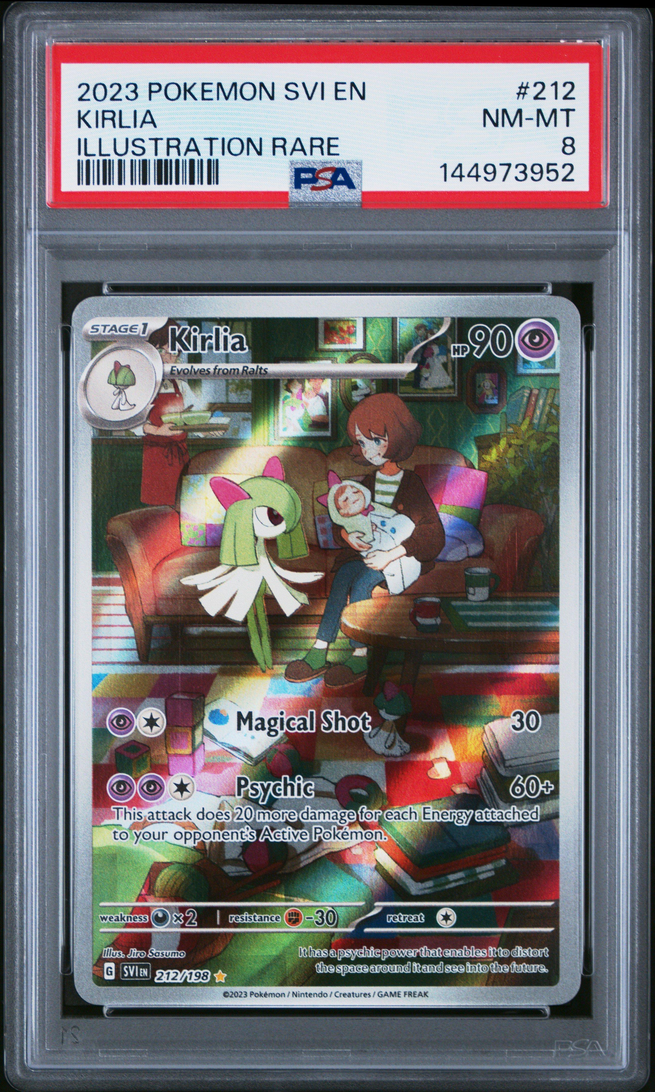 kirlia pokemon card full art 2023 Svi En-scarlet & Violet 212 Illustration Rare PSA 8 Graded 30 / 1 Artist Kirlia 212/198, Scarlet & Violet