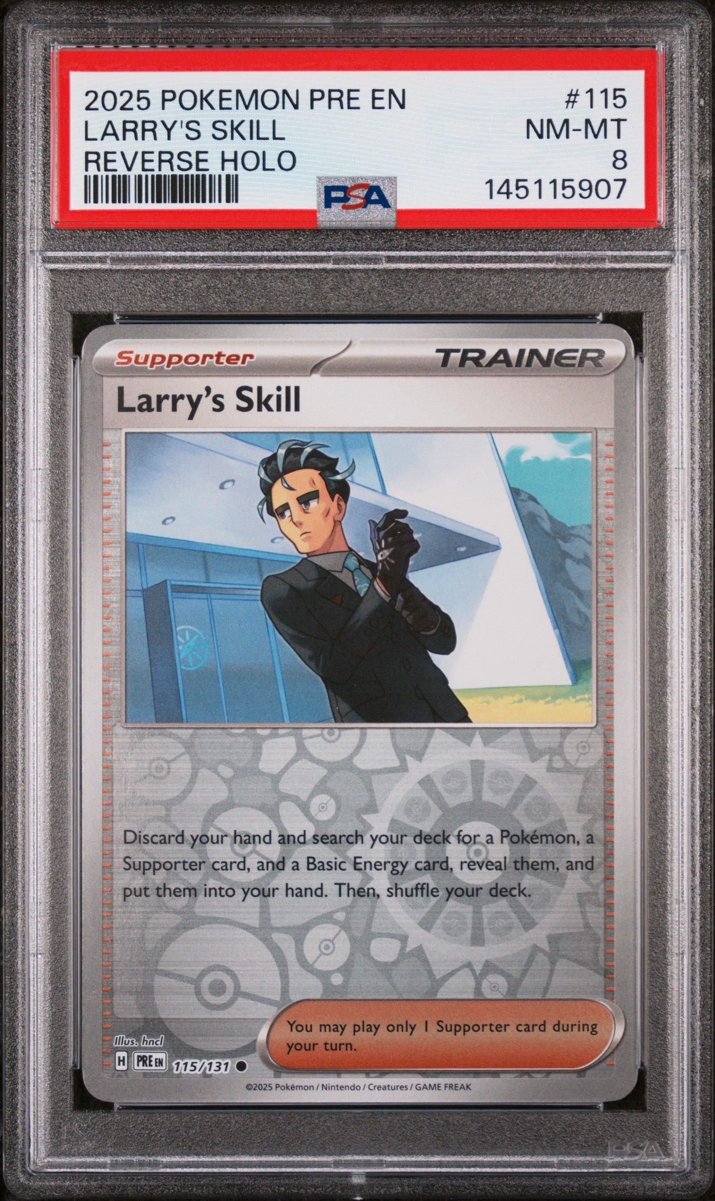 2025 Pokemon Pre En-Prismatic Evolutions 115 Larrys Skill Reverse Holo PSA 8