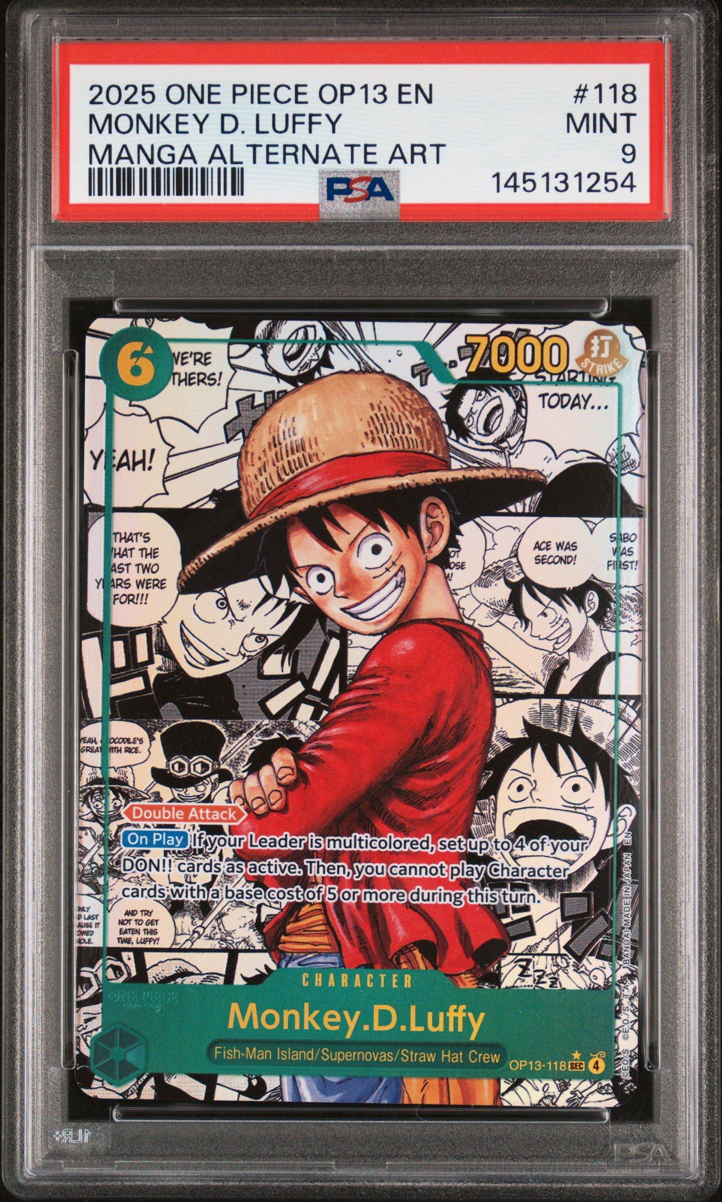 2025 ONE PIECE OP13 モンキー・D・ルフィ #118 psa9 2025 One Piece Op13-carrying On His Will 118 Monkey D. Luffy Manga