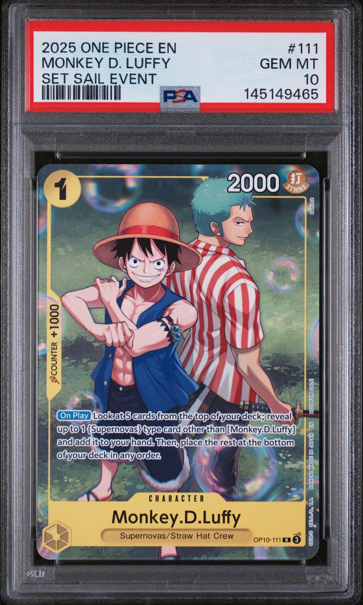 2025 One Piece Promos 111 Monkey D. Luffy Set Sail Event PSA 10