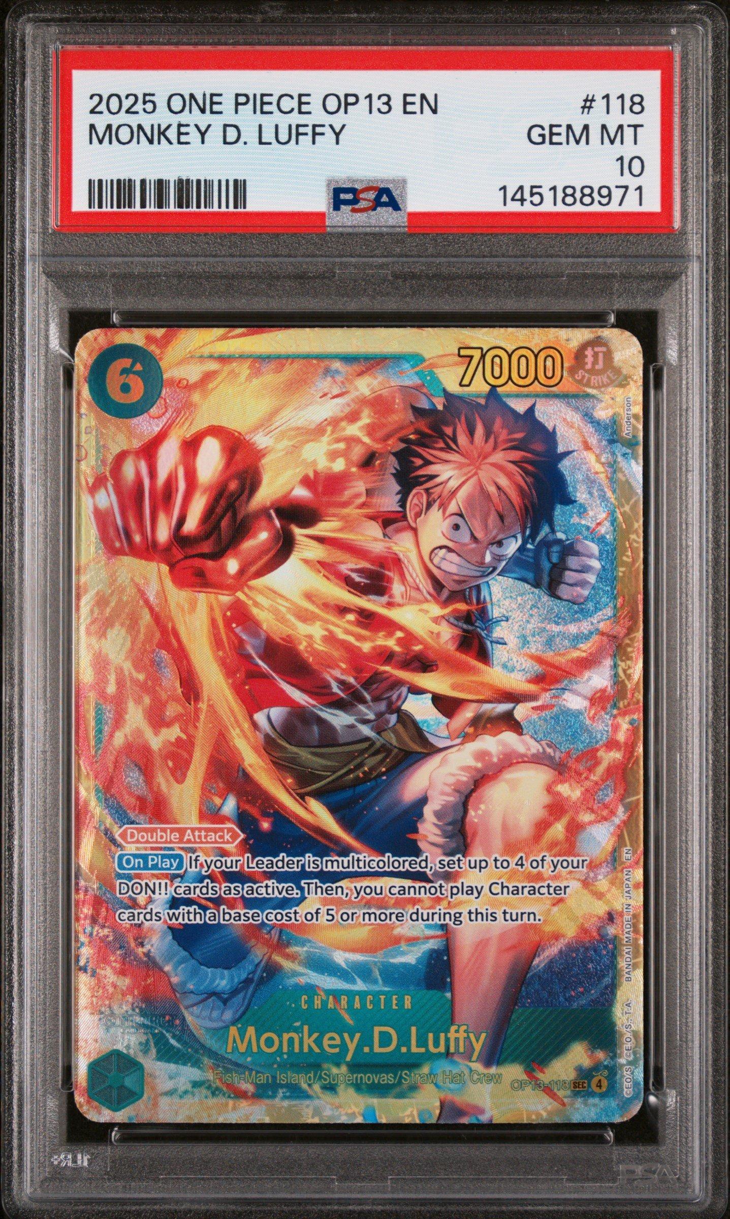 2025 One Piece Op13-carrying On His Will 118 Monkey D. Luffy PSA 10
