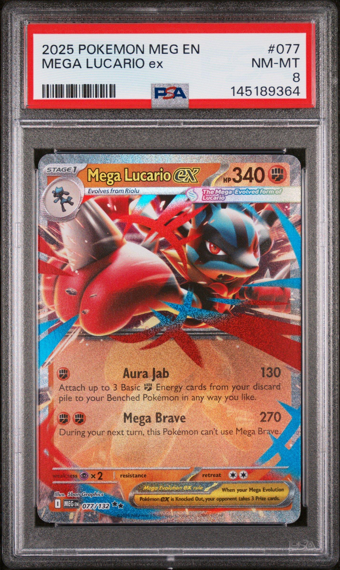 英語版　Pokemon TCG Mega Evolution ポケモンカード 2025 Pokemon Meg En-mega Evolution 077 Mega Lucario Ex PSA 8