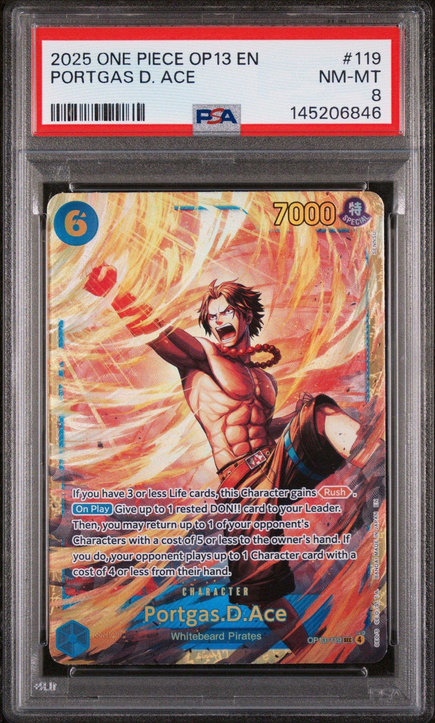 2025 One Piece Op13-carrying On His Will 119 Portgas D. Ace PSA 8