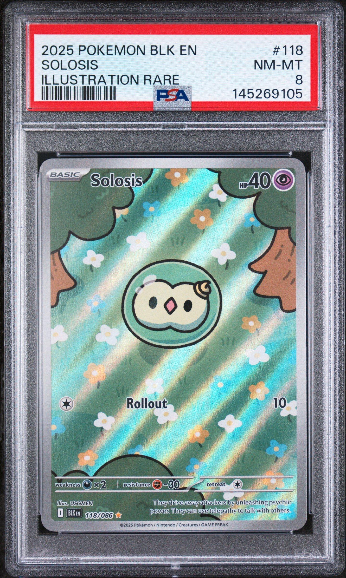 2025 Pokemon Blk En-black Bolt 118 Solosis Illustration Rare PSA 8