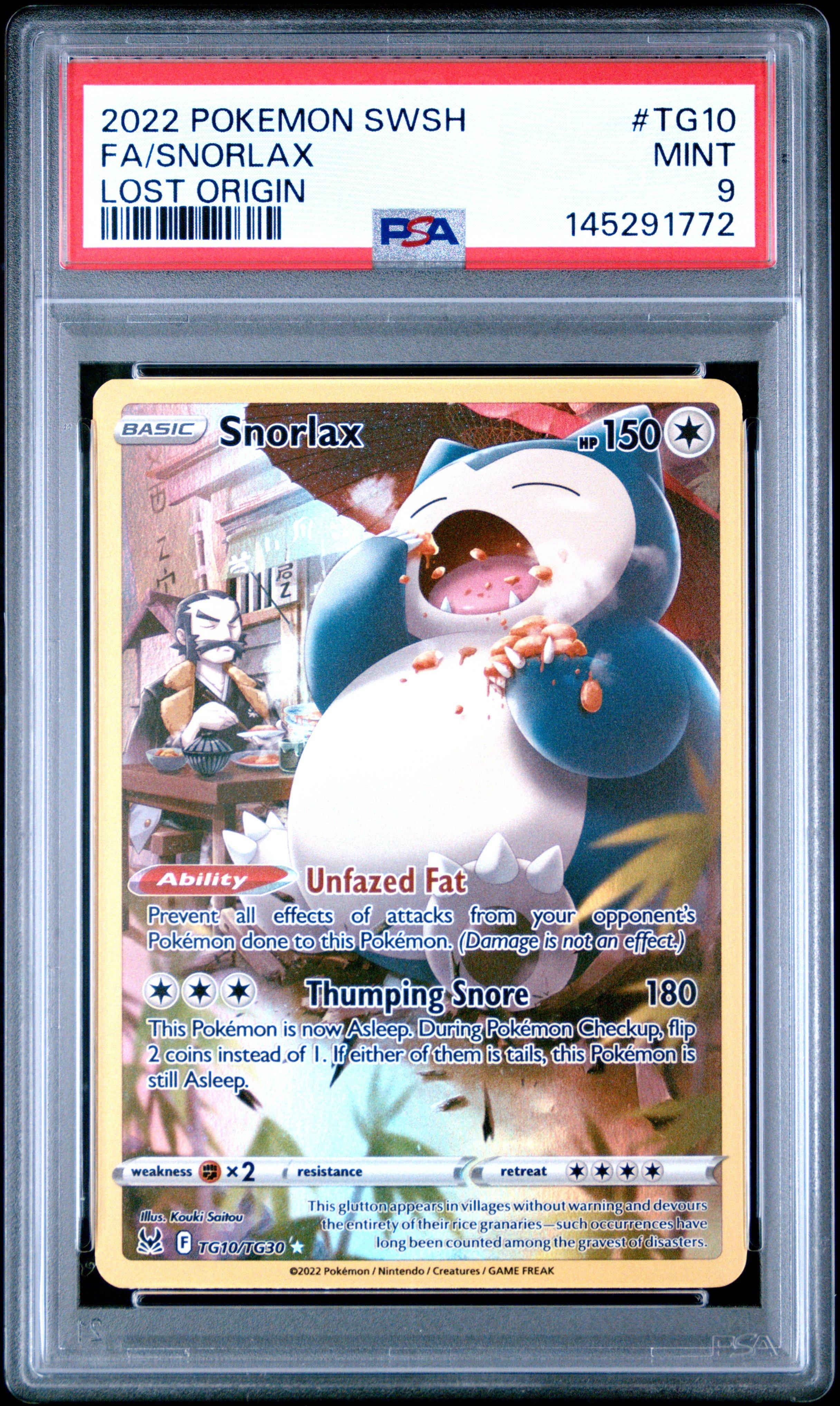 2022 Pokemon Sword & Shield Lost Origin Tg10 Full Art/snorlax PSA