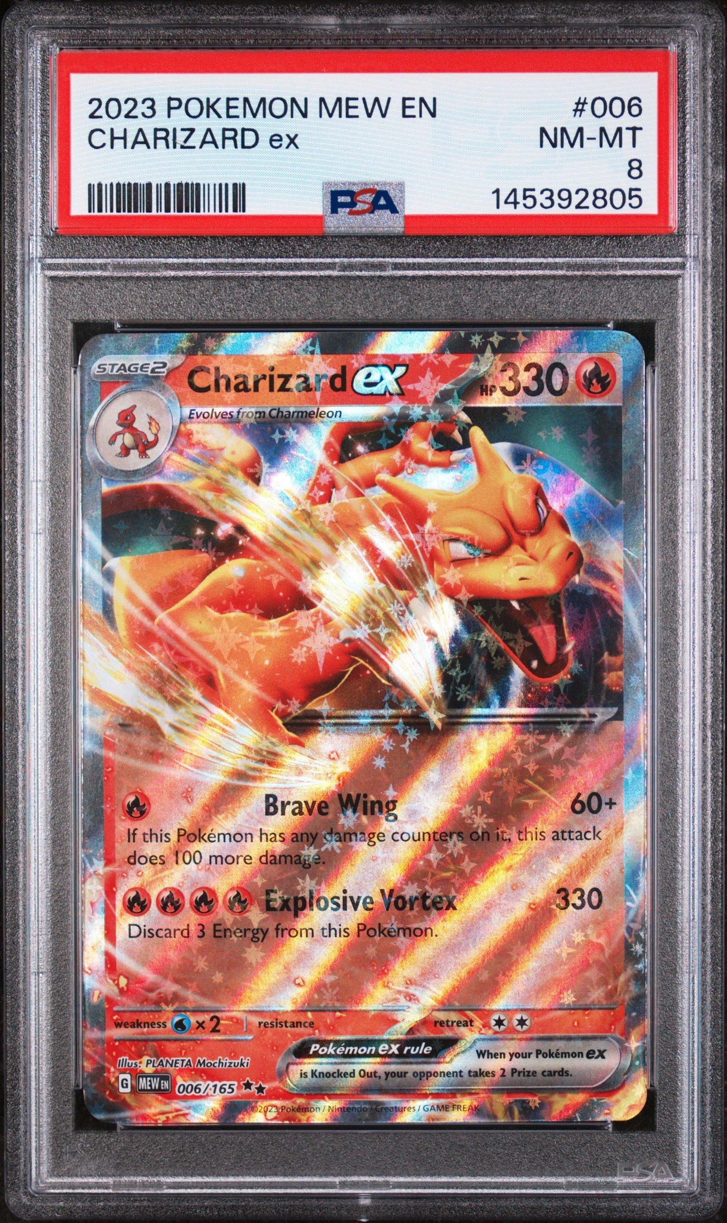pokemon 151 card charizard 2023 Mew En-151 006 Ex PSA 8 Graded proof acrylic case and featuring a striking image of the captivating character Charizard EX Special Art Rare