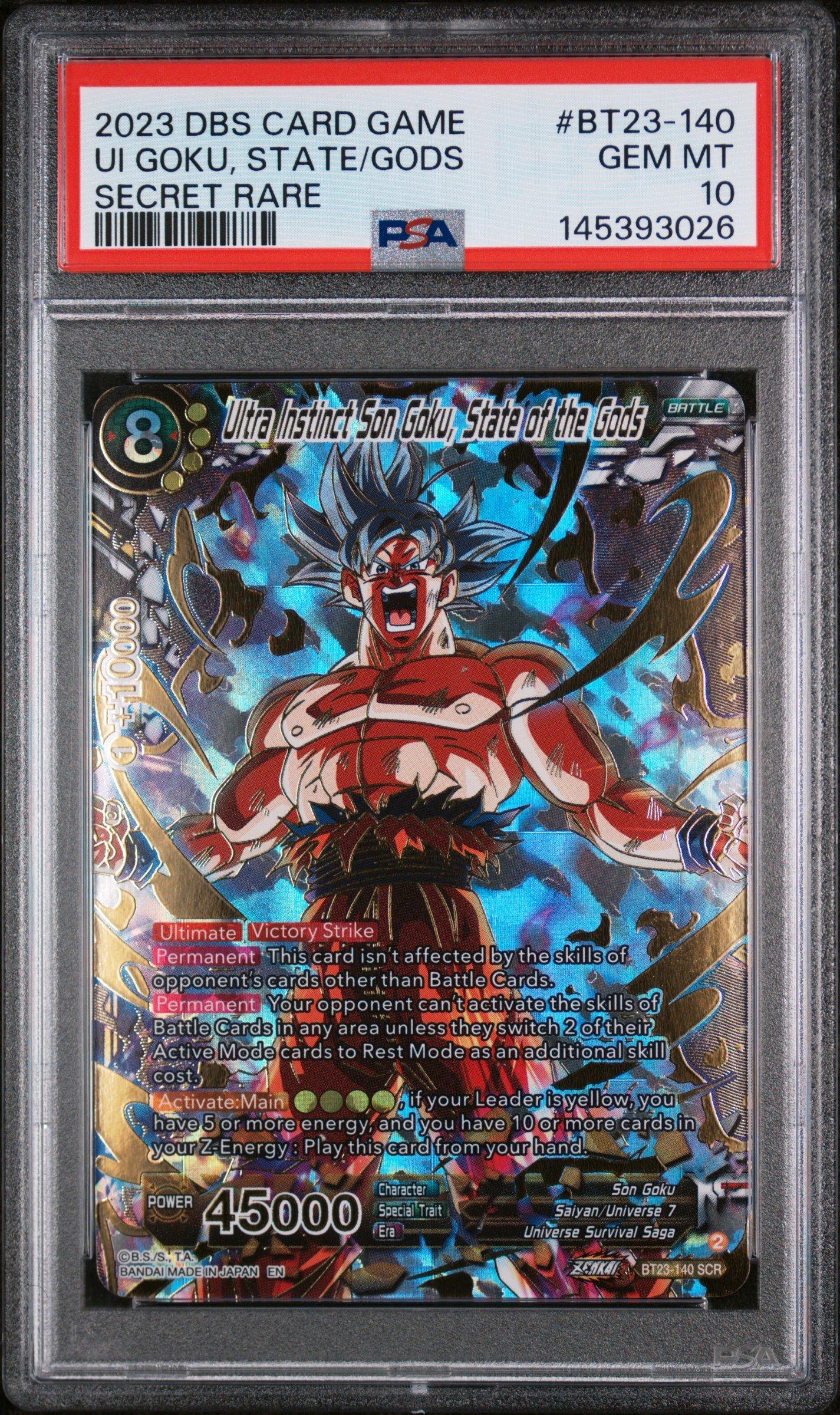 2023 Dragon Ball Super Card Game Series 23 Perfect Combination Bt23-140 Ultra Instinct Son Goku, State Of The Gods Secret Rare PSA 10