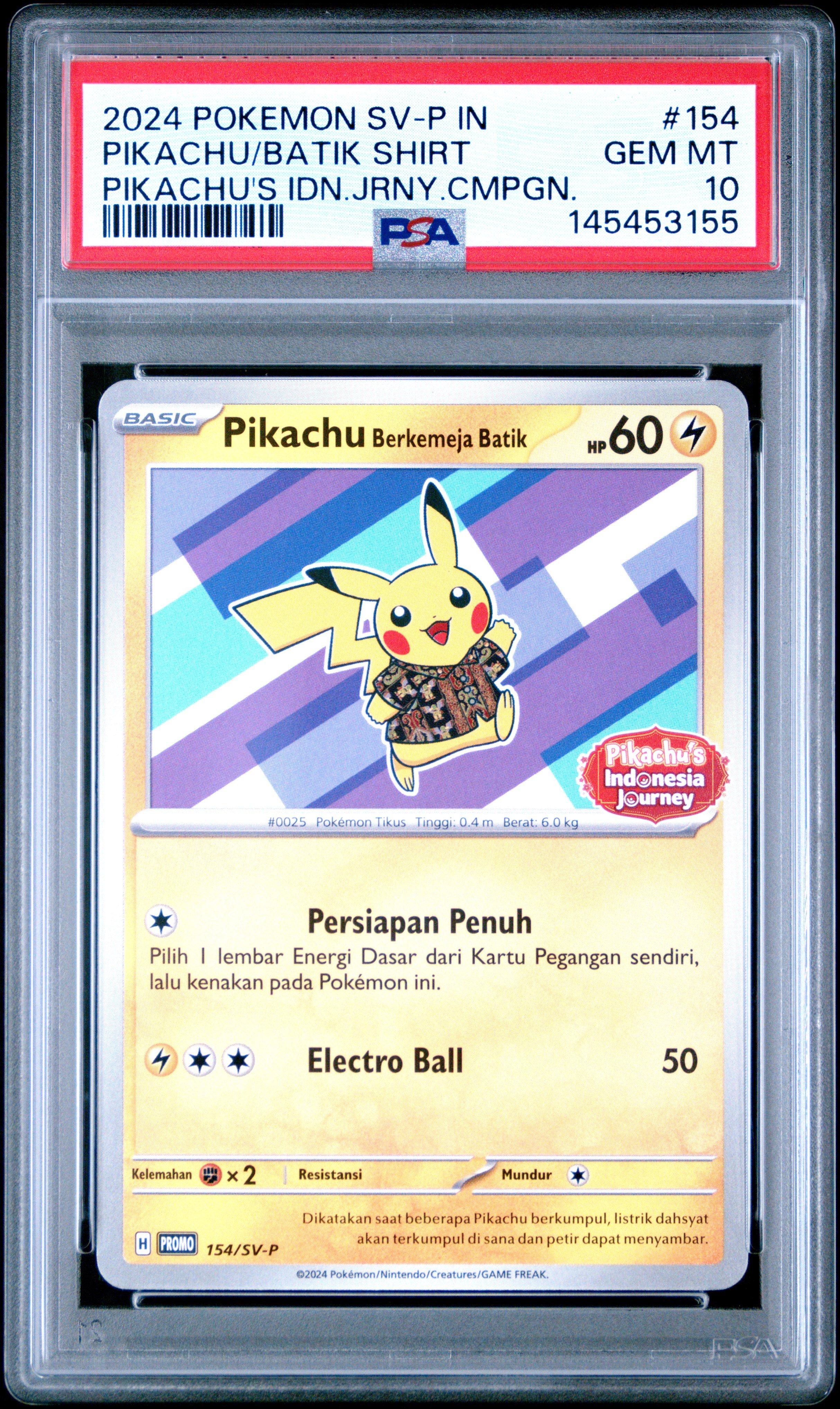 2024 Pokemon Indonesian Sv-p Promo 154 Pikachu In Batik Shirt