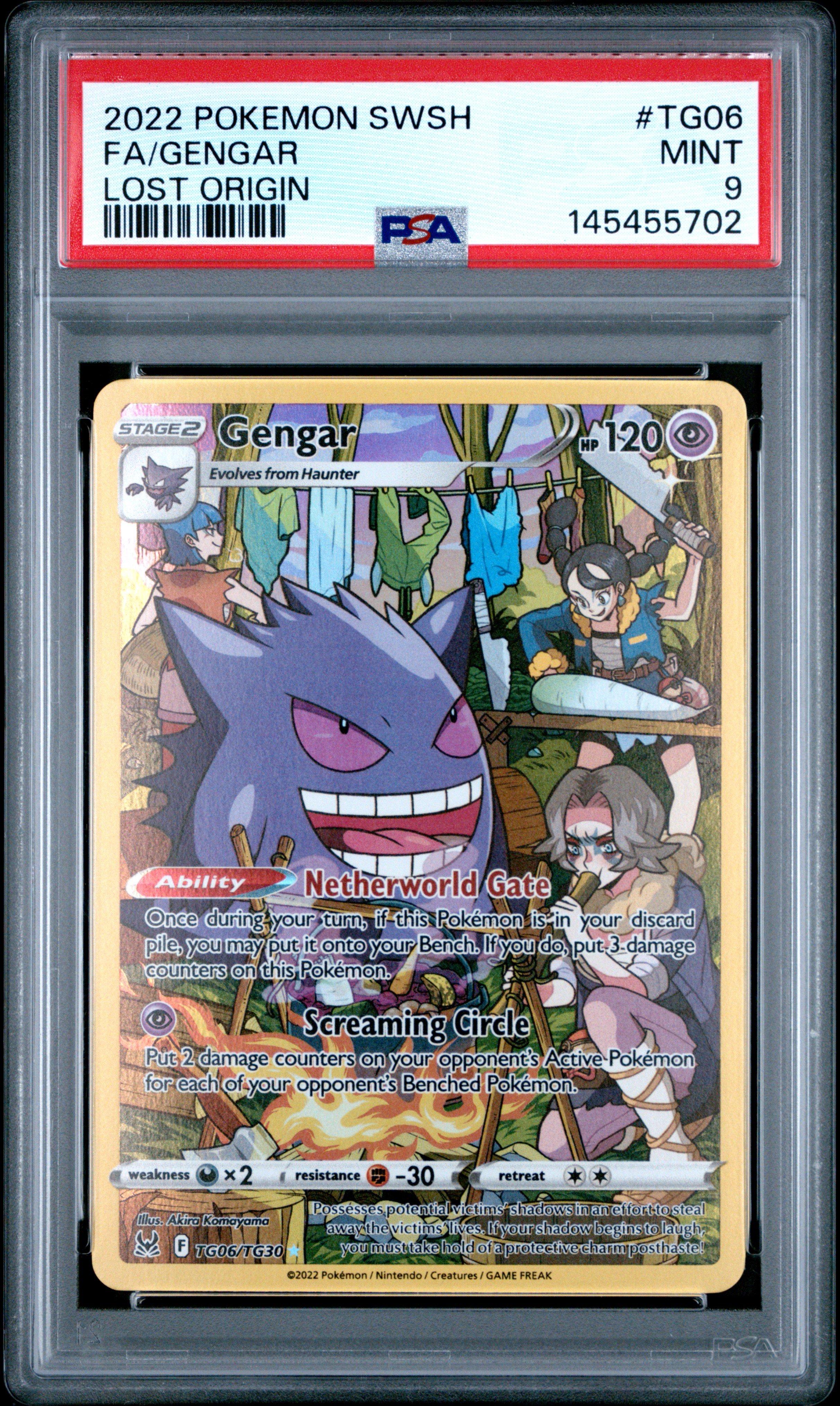 2022 Pokemon Sword & Shield Lost Origin Tg06 Full Art/gengar PSA 9