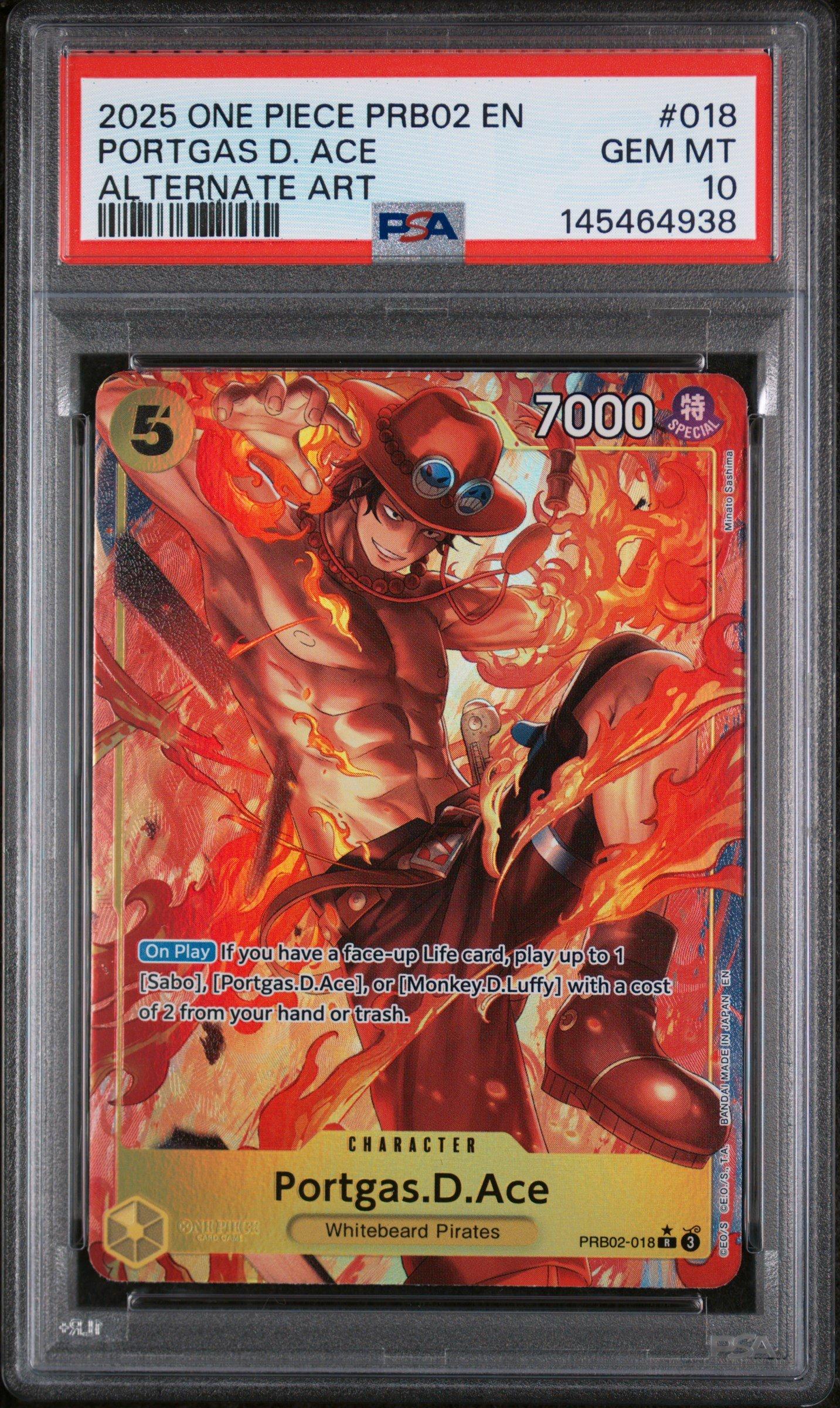 2025 One Piece Prb02-premium Booster -one Piece Card The Best- Vol.2 018 Portgas D. Ace Alternate Art PSA 10