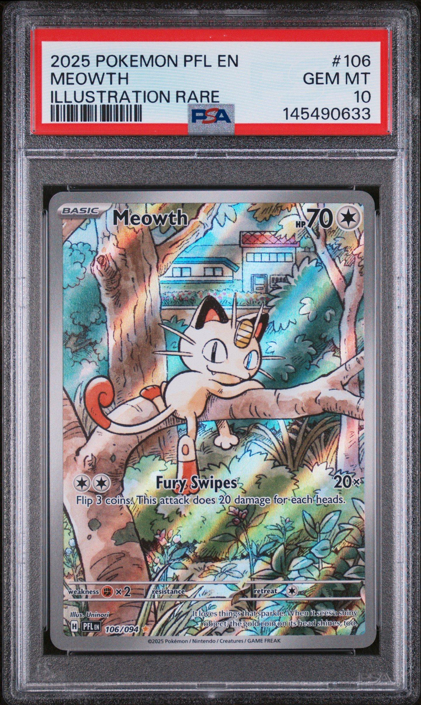 2025 Pokemon Pfl En-phantasmal Flames 106 Meowth Illustration Rare