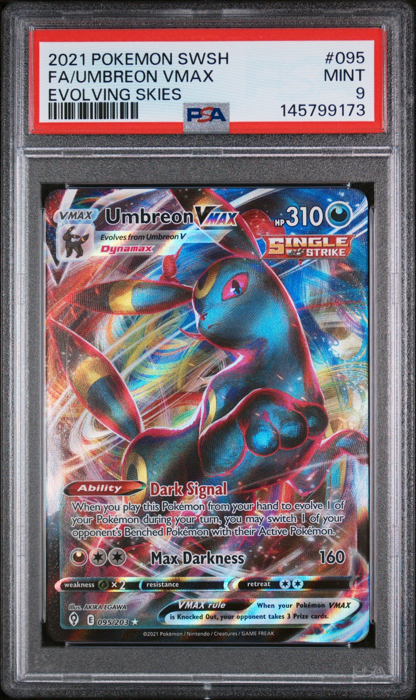 pokemon tcg evolving skies 095 203 umbreon vmax card 2021 Pokemon Sword & Shield Evolving Skies 095 Full Art/umbreon Vmax PSA 9  Graded Card