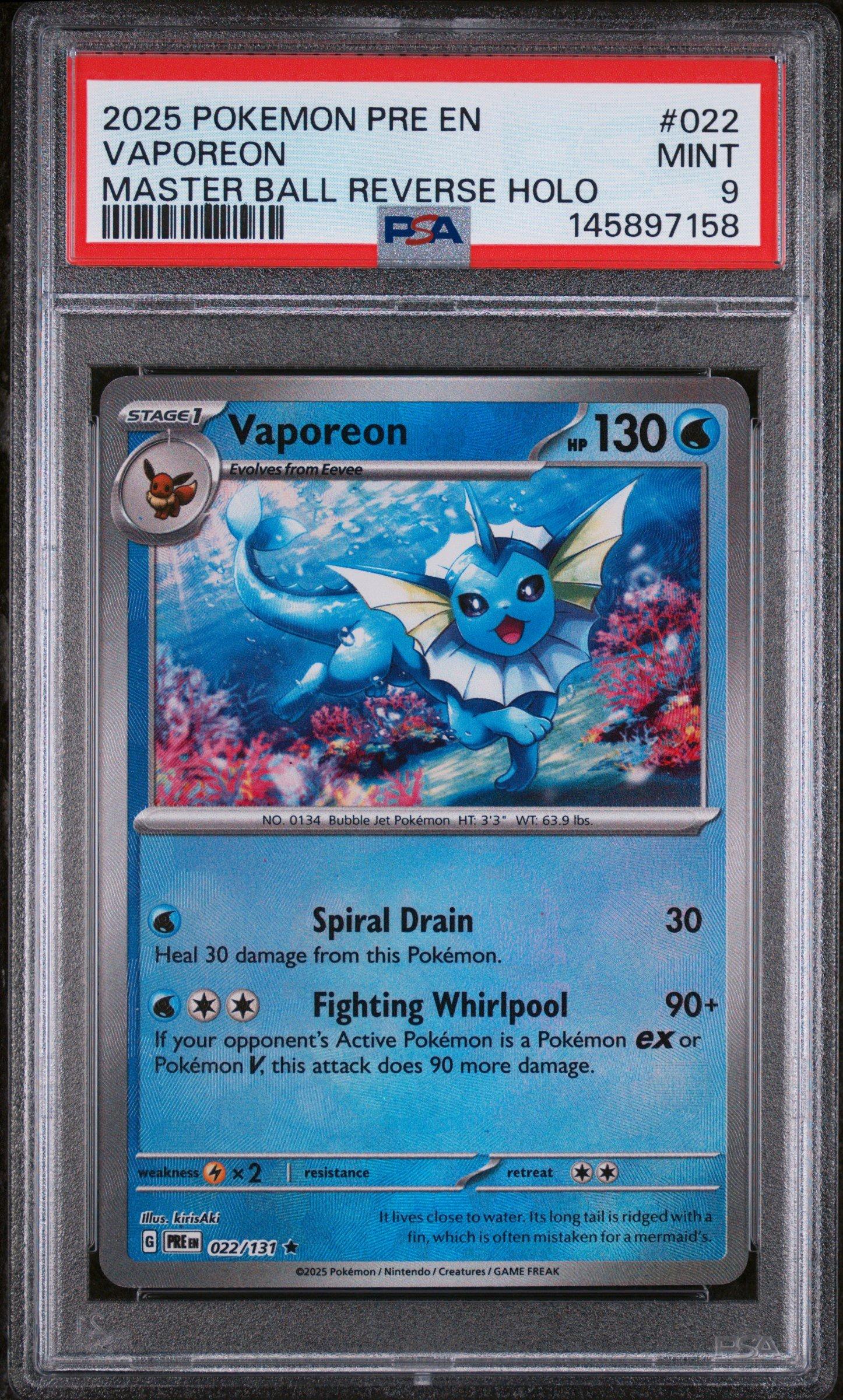 2025 Pokemon Pre En-prismatic Evolutions 022 Vaporeon Master Ball