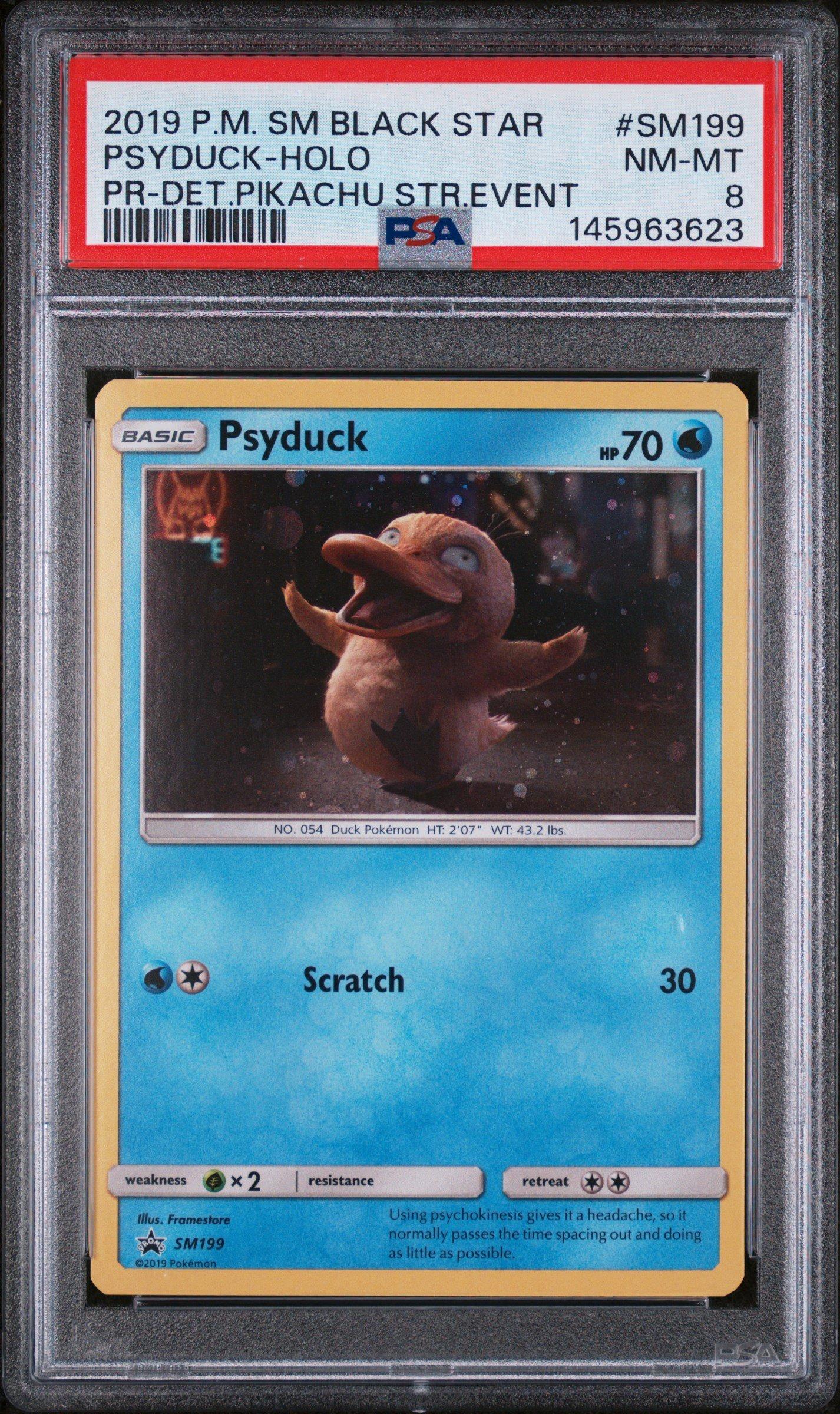 2019 Pokemon Sm Black Star Promo Sm199 Psyduck-holo Detective Pikachu Store Event PSA 8