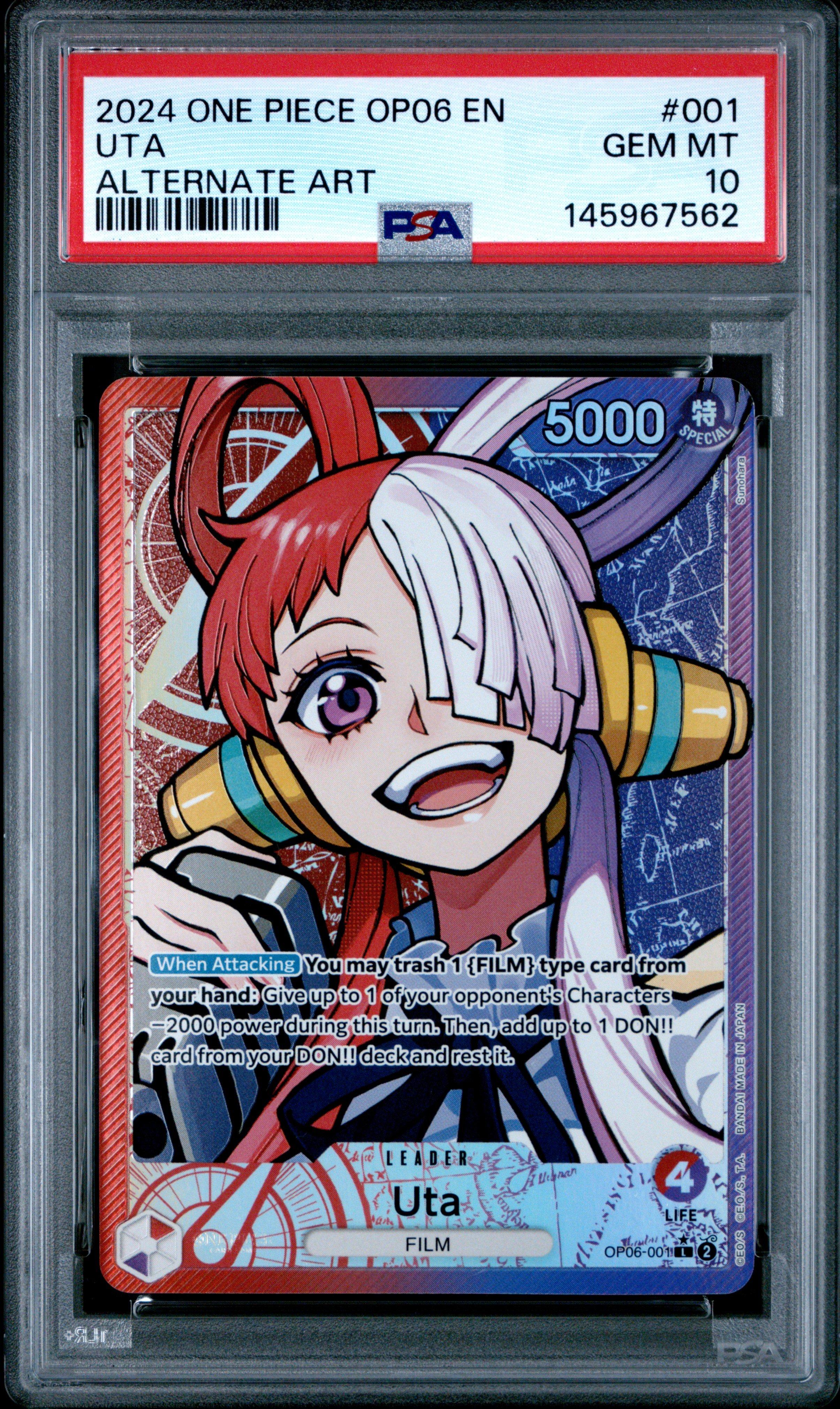 2024 One Piece Op06-wings Of The Captain 001 Uta Alternate Art PSA