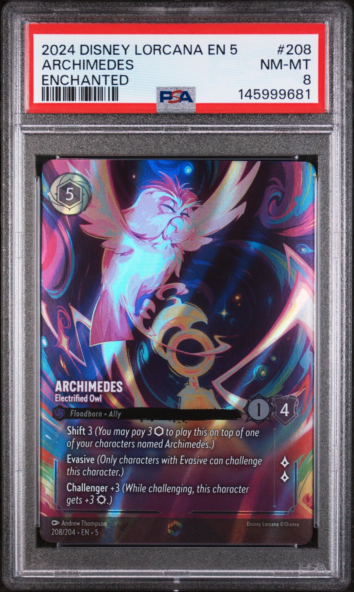 2024 Disney Lorcana En 5-shimmering Skies 208 Archimedes - Electrified Owl Enchanted PSA 8