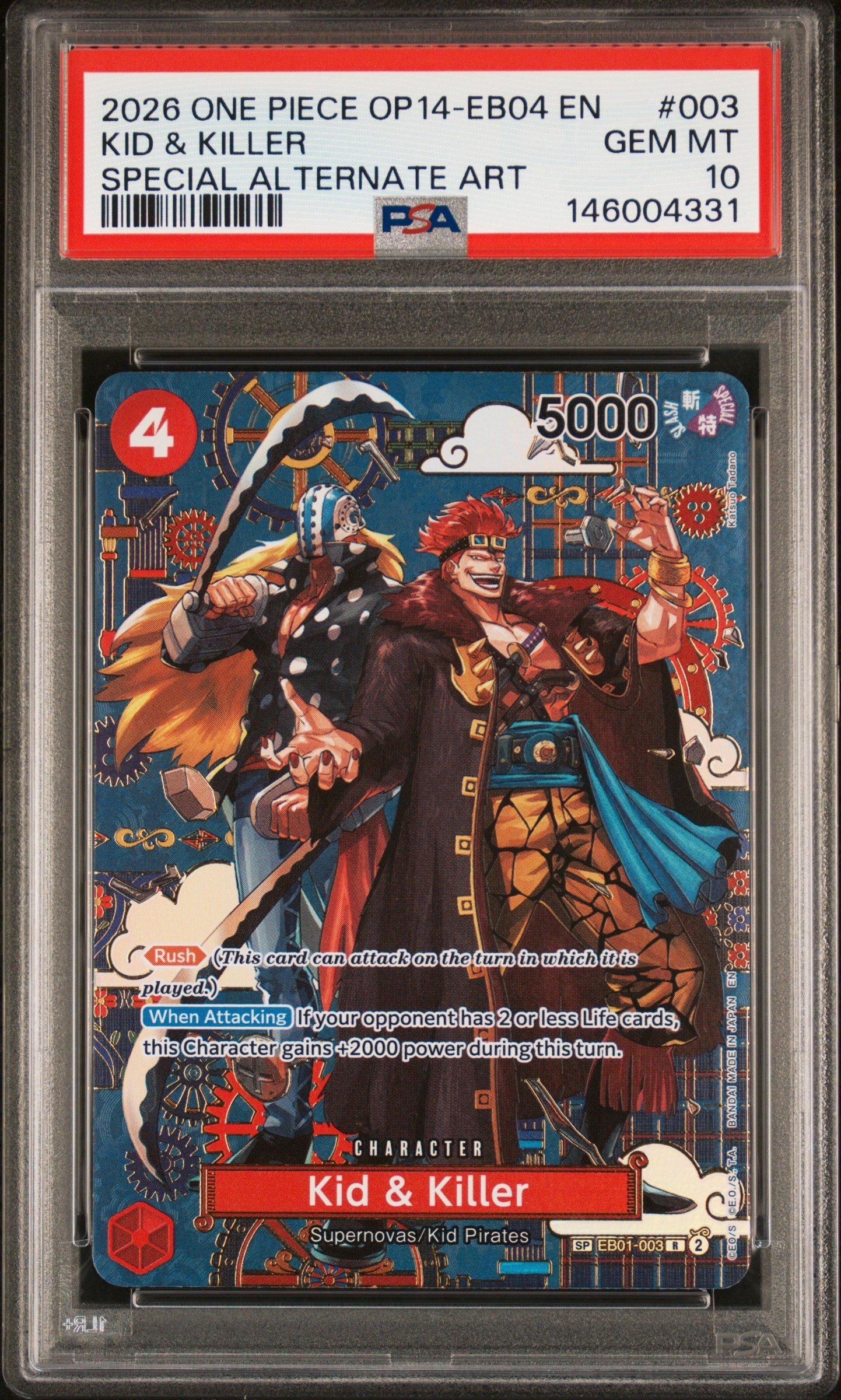 2026 One Piece Op14-eb04-the Azure Sea's Seven 003 Kid & Killer Special Alternate Art PSA 10