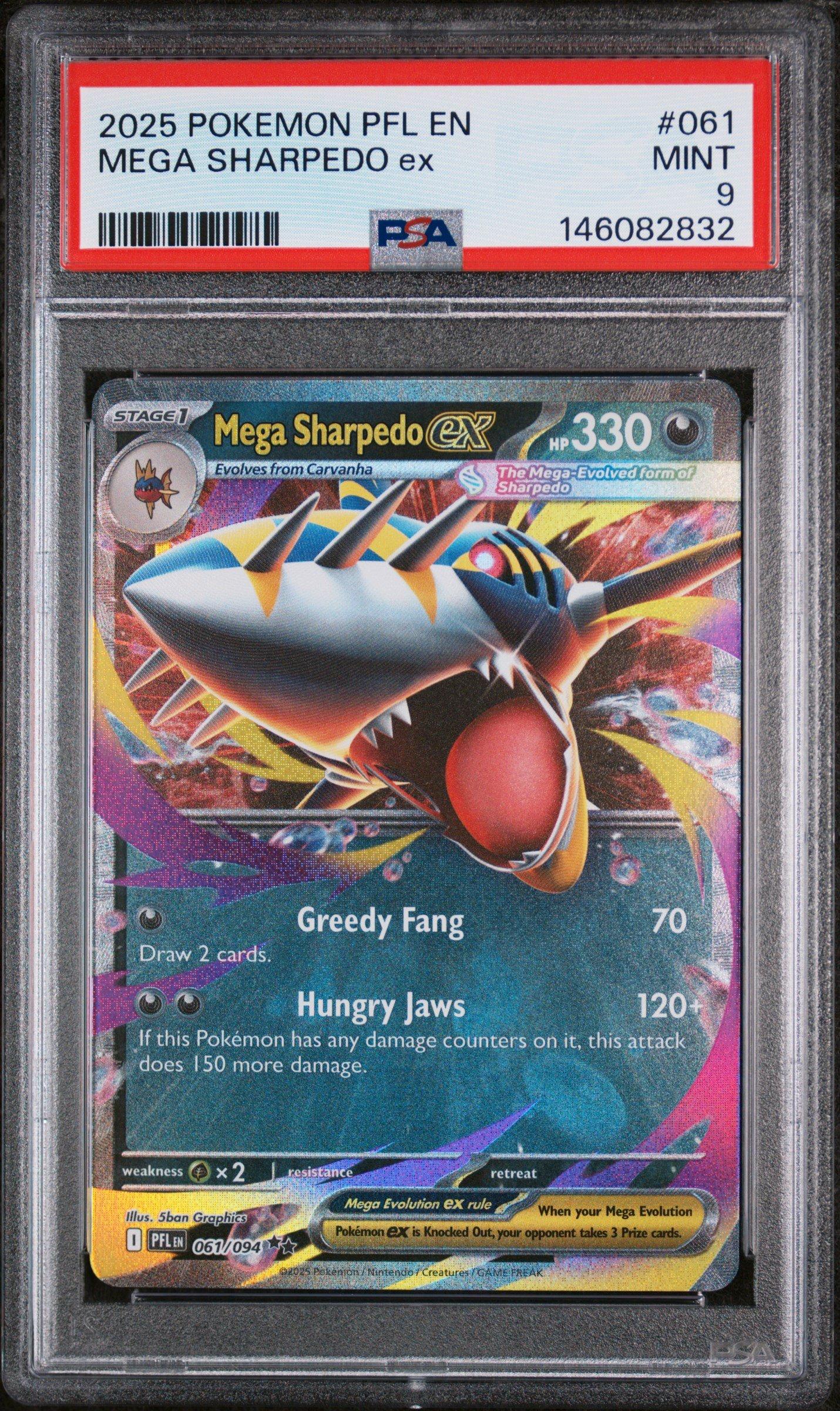 2025 Pokemon Pfl En-phantasmal Flames 061 Mega Sharpedo Ex PSA 9