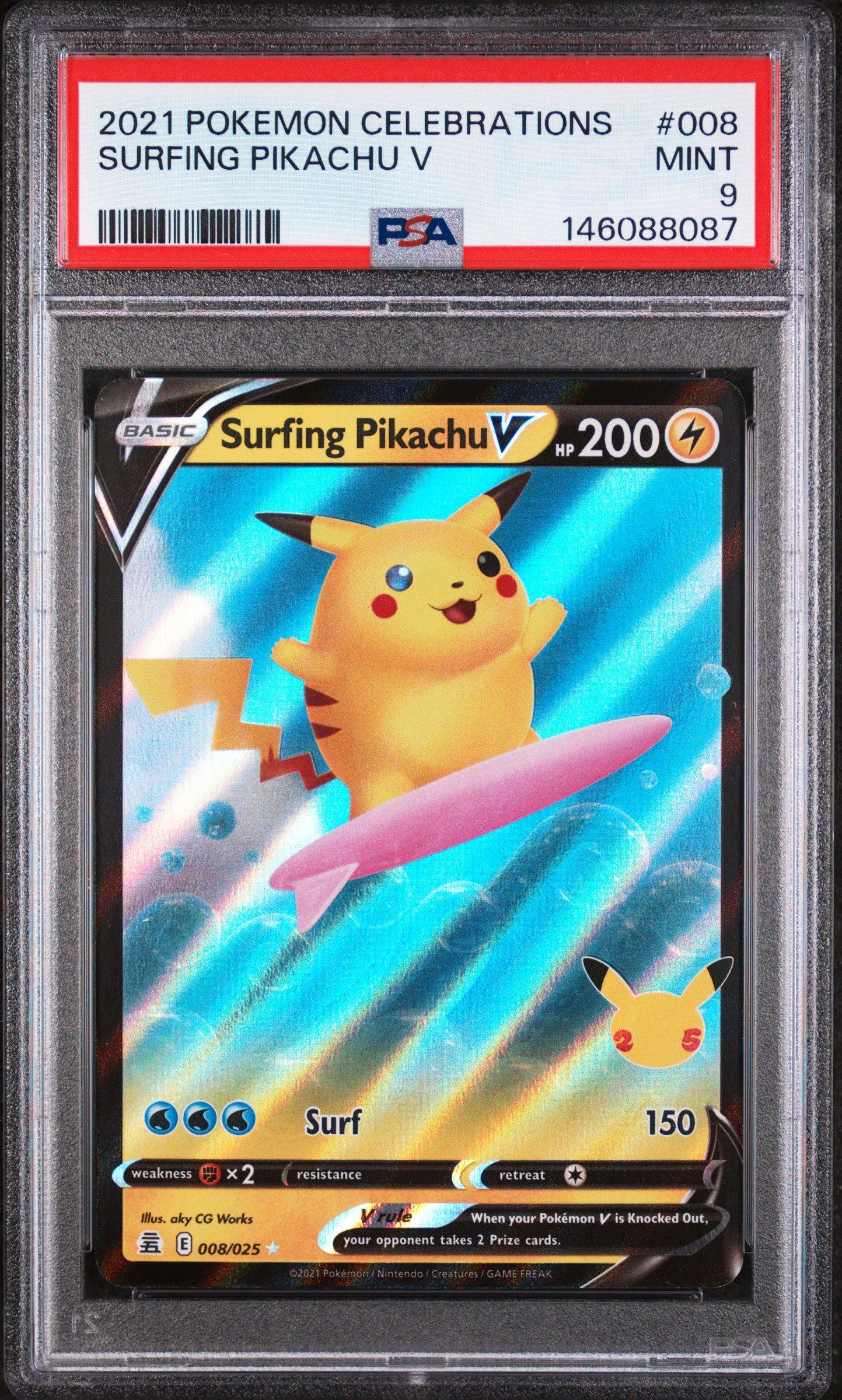 2021 Pokemon Celebrations 008 Surfing Pikachu V PSA 9 Graded Card