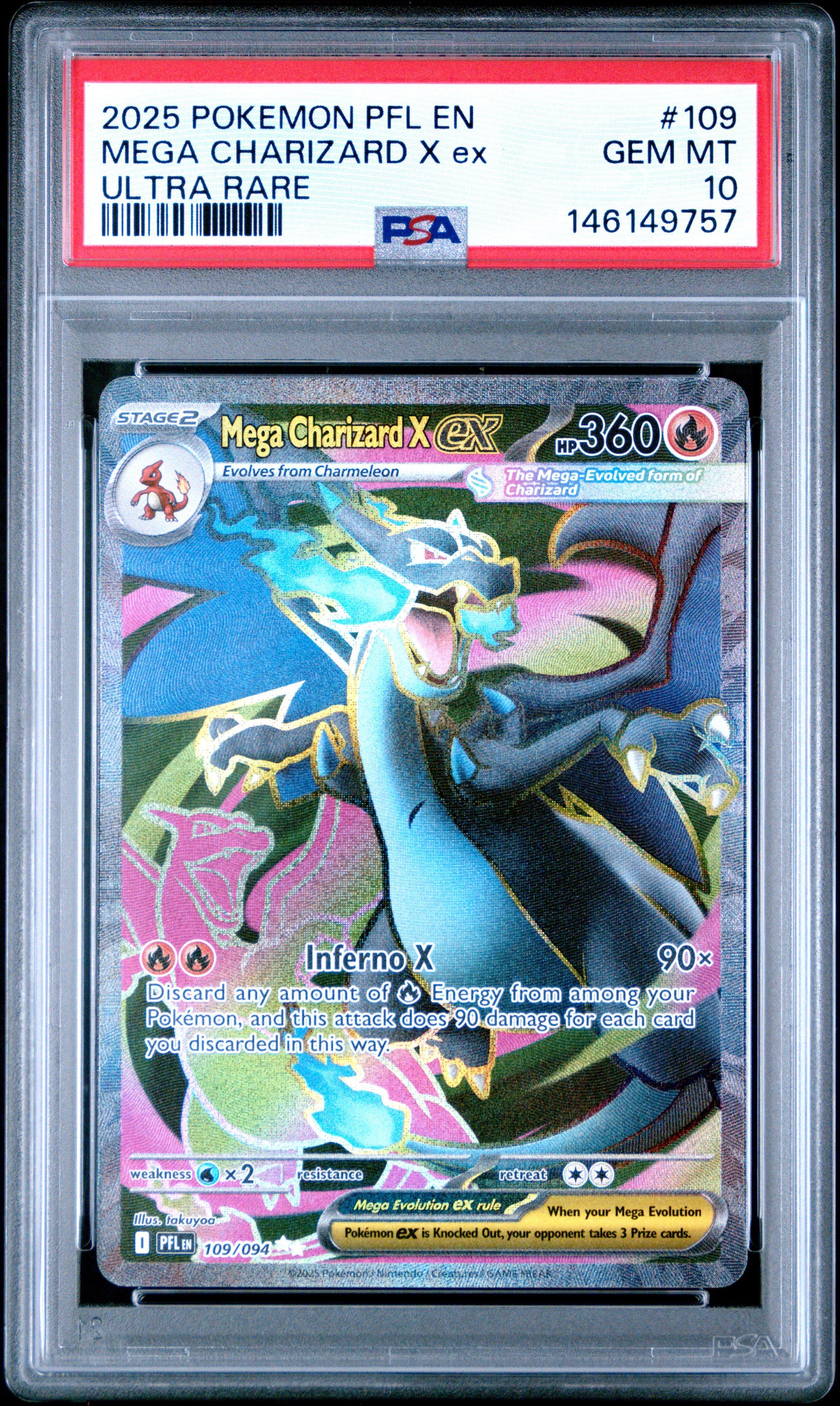 2025 ポケモン メガルチャブル　PSA10 2025 Pokemon Pfl En-phantasmal Flames 109 Mega Charizard X Ex