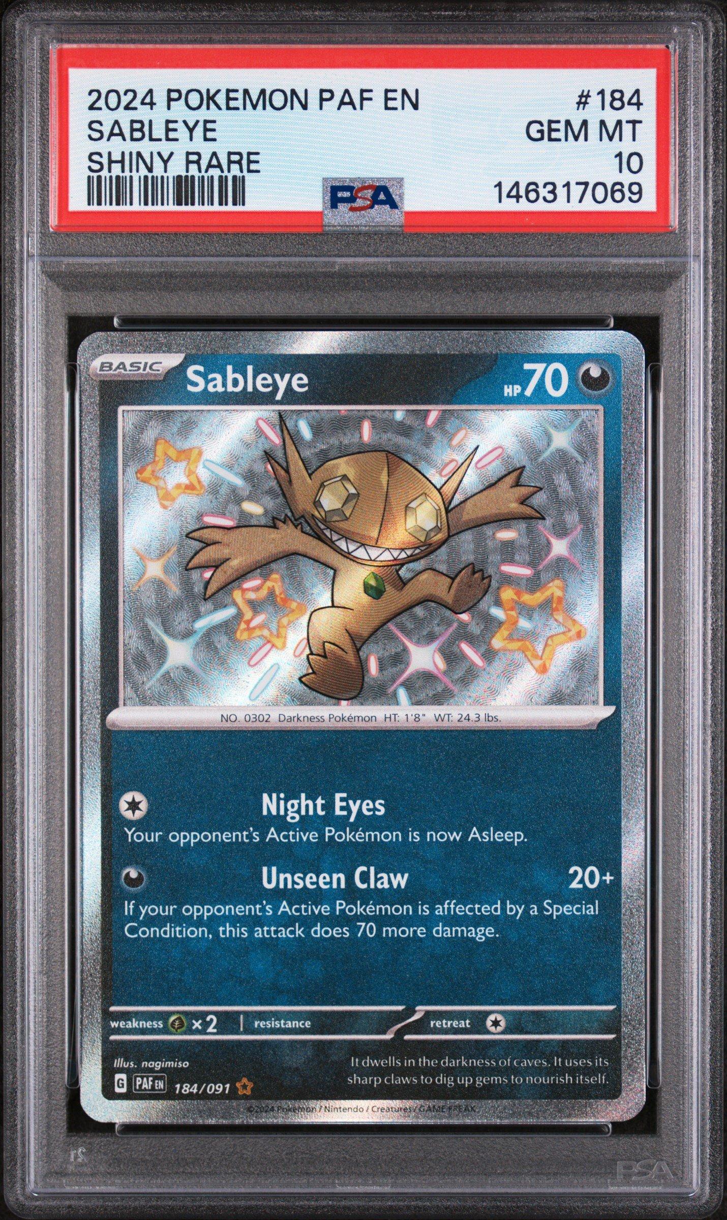 2024 Pokemon Paf En-paldean Fates 184 Sableye Shiny Rare PSA 10