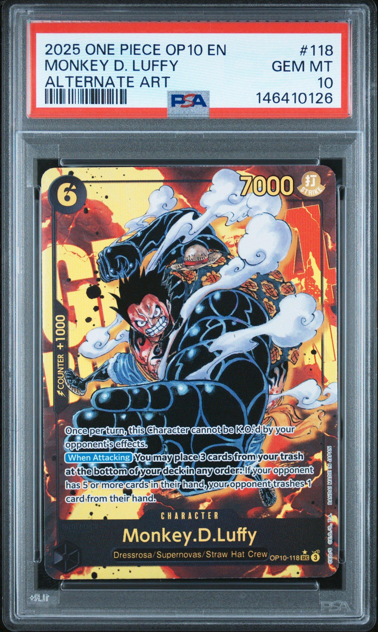 PSA10 OP10 LUFFY ALTERNATE ART ルフィ PSA 10 Monkey D. Luffy (Alt Art) OP05-119 SEC - ONE PIECE Japanese