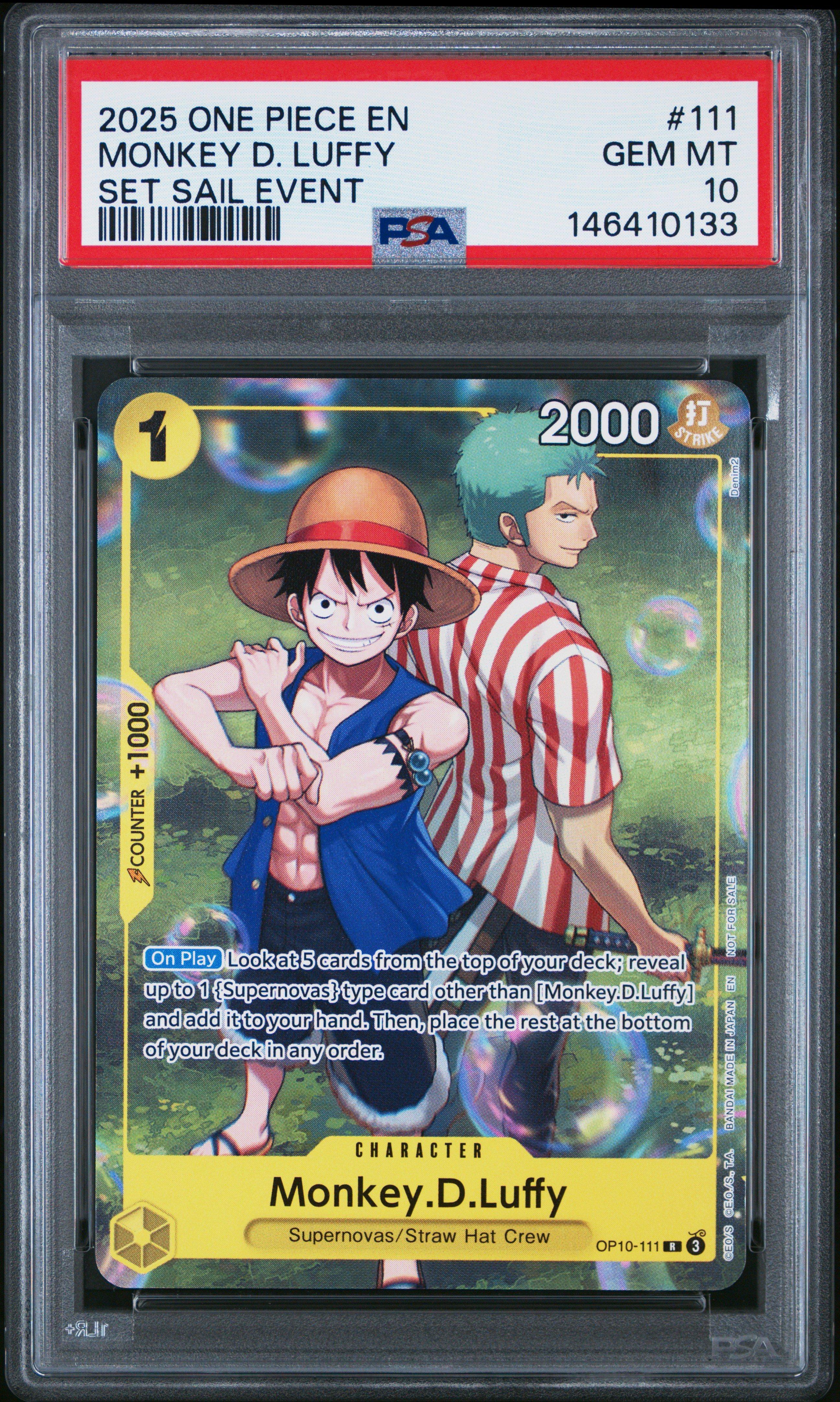 2025 One Piece Promos 111 Monkey D. Luffy Set Sail Event PSA 10