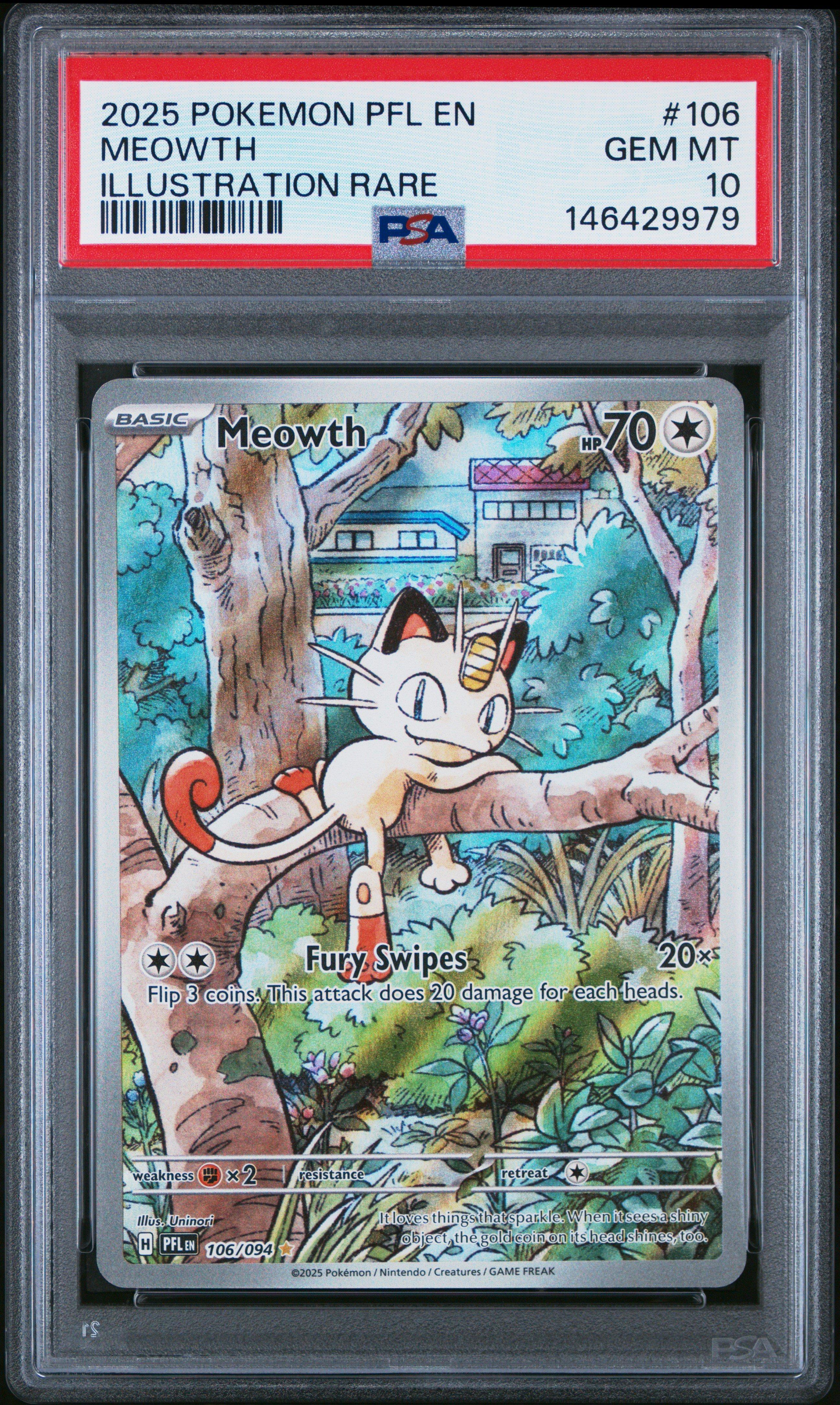 2025 Pokemon Pfl En-phantasmal Flames 106 Meowth Illustration Rare