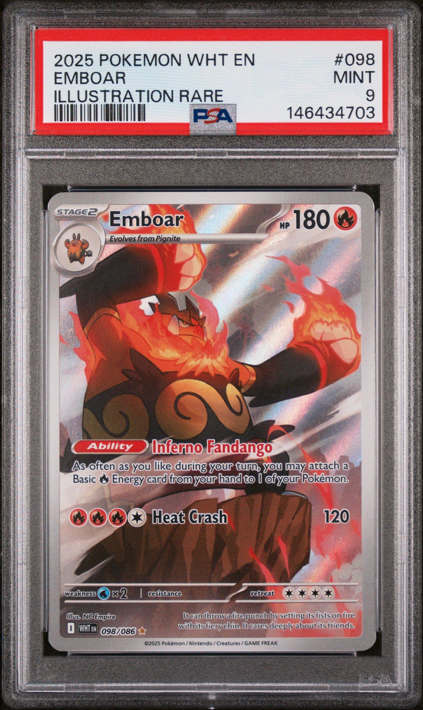 pokemon emboar card 2025 Pokemon Wht En-white Flare 098 Emboar Illustration Rare PSA 9 Graded  Card