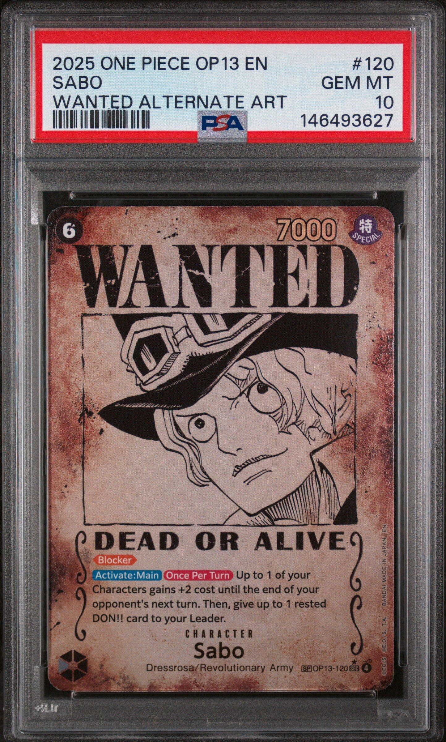 【超美品！】2025 ワンピース カード サボ #120 GEM MT 10 2025 One Piece Op13-carrying On His Will 120 Sabo Wanted Alternate