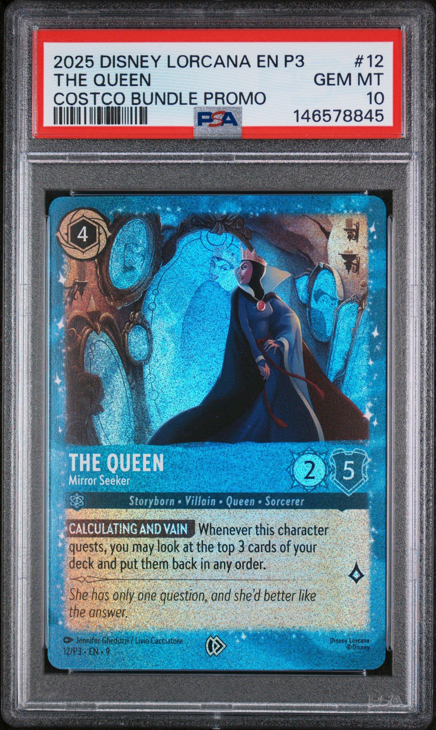 2025 Disney Lorcana En P3-promo 12 The Queen - Mirror Seeker Costco Bundle Promo PSA 10