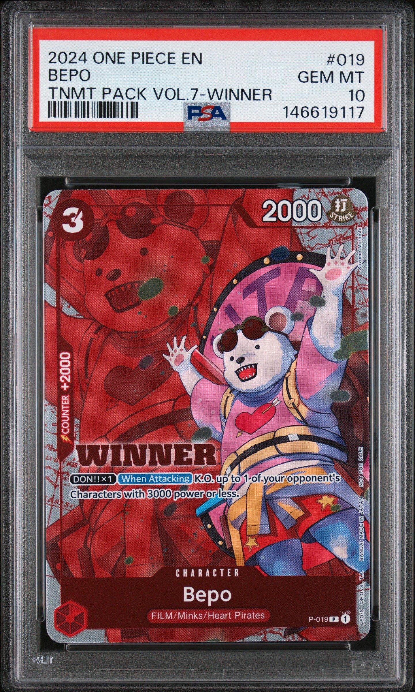 2024 One Piece Tournament Pack Vol.7 019 Bepo Winner PSA 10 Graded