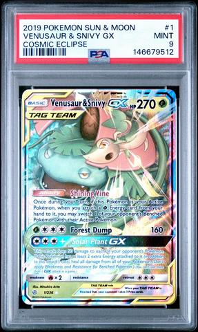 2019 Pokemon Sun & Moon Cosmic Eclipse 1 Venusaur & Snivy Gx PSA 9