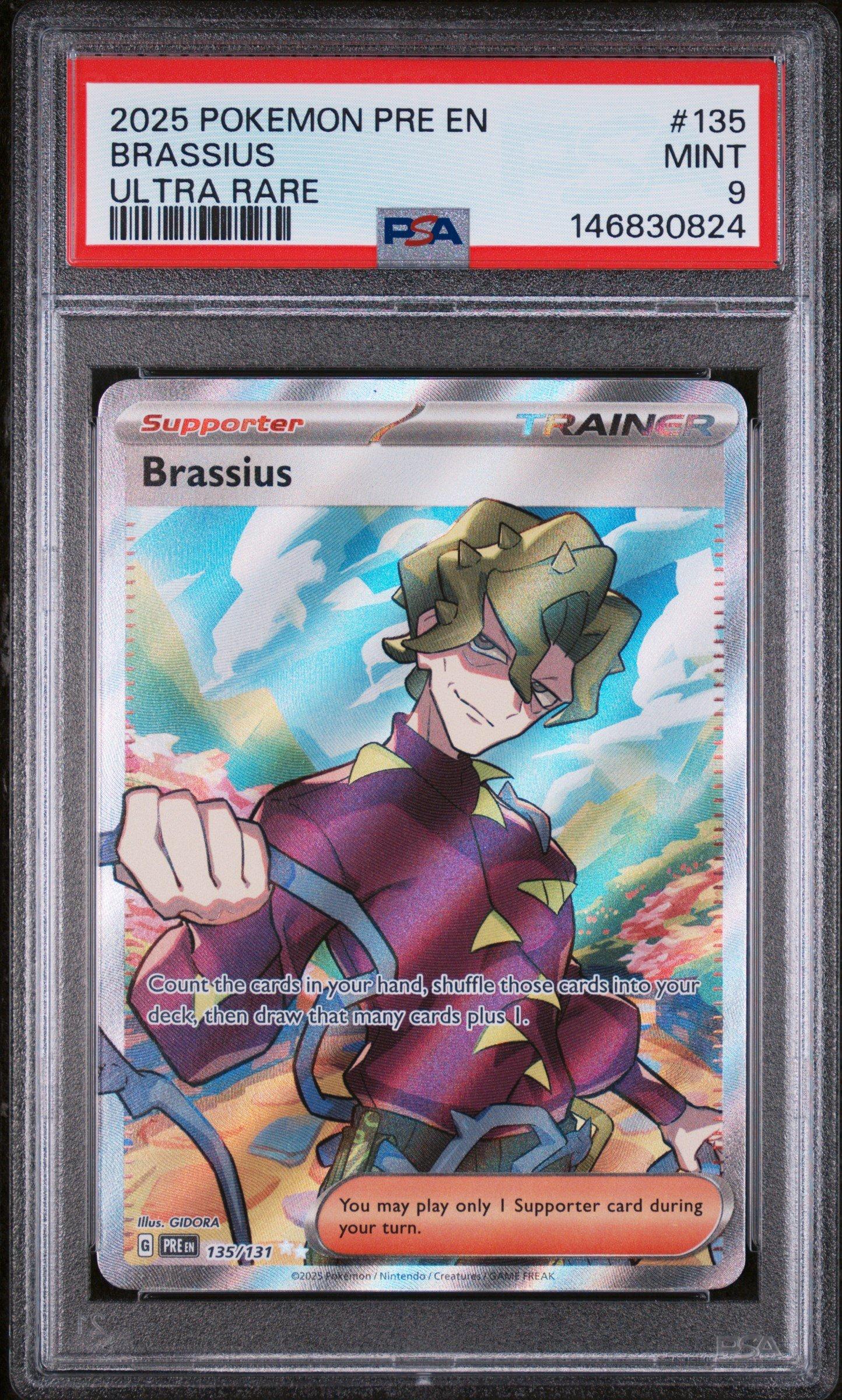 brassius pokemon card 2025 Pokemon Pre En-prismatic Evolutions 135 Brassius Ultra Rare PSA 9  Graded Card