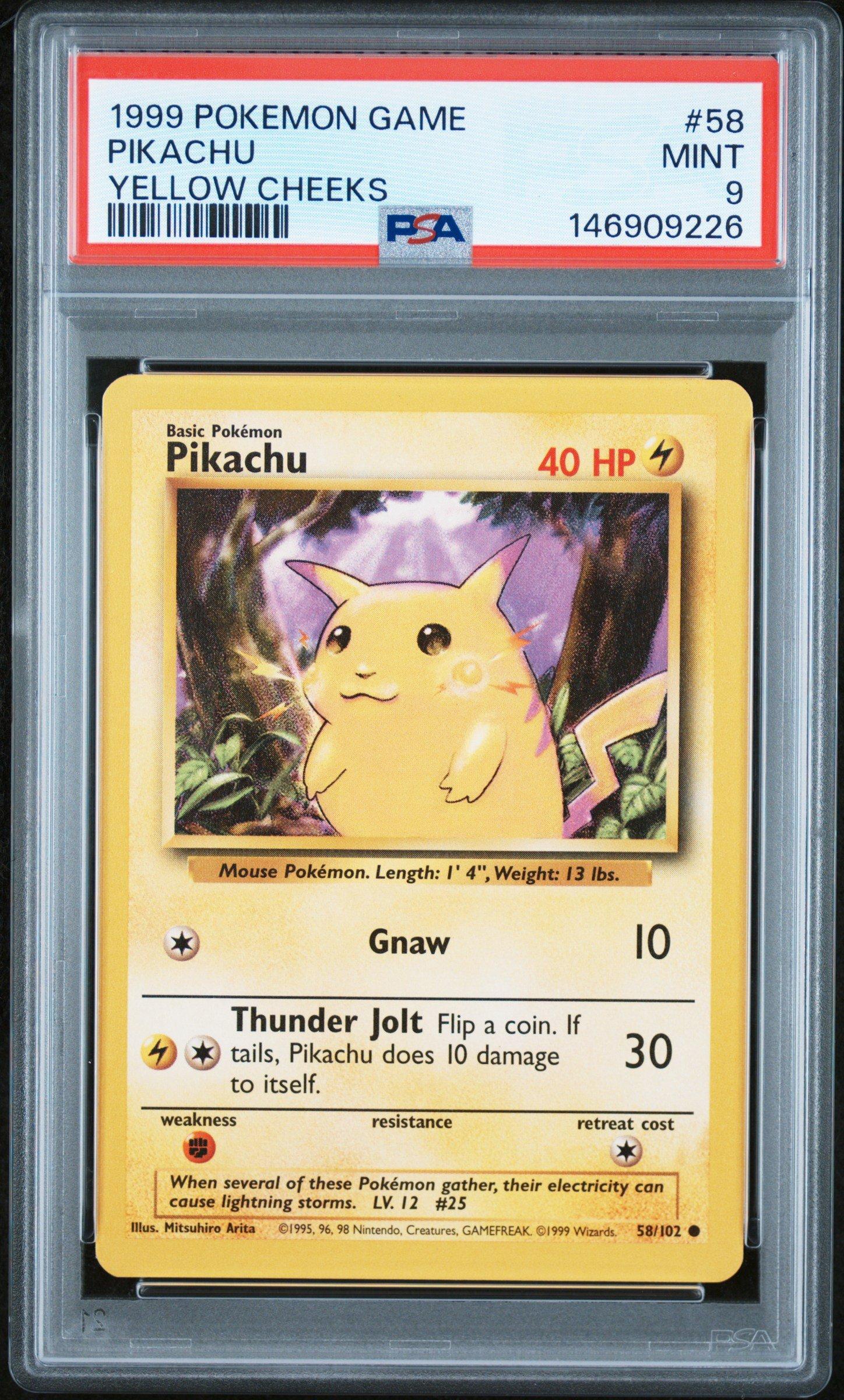 1999 Pokemon Game 58 Pikachu Yellow Cheeks PSA 9 Graded Card